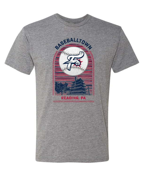 108 Stitches Heather Grey Reading Pagoda Skyline Tee