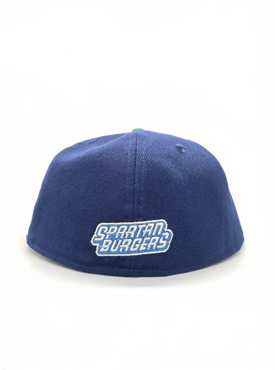 5950 New Era Fitted Royal and Green Burger Logo Cap - Image 3