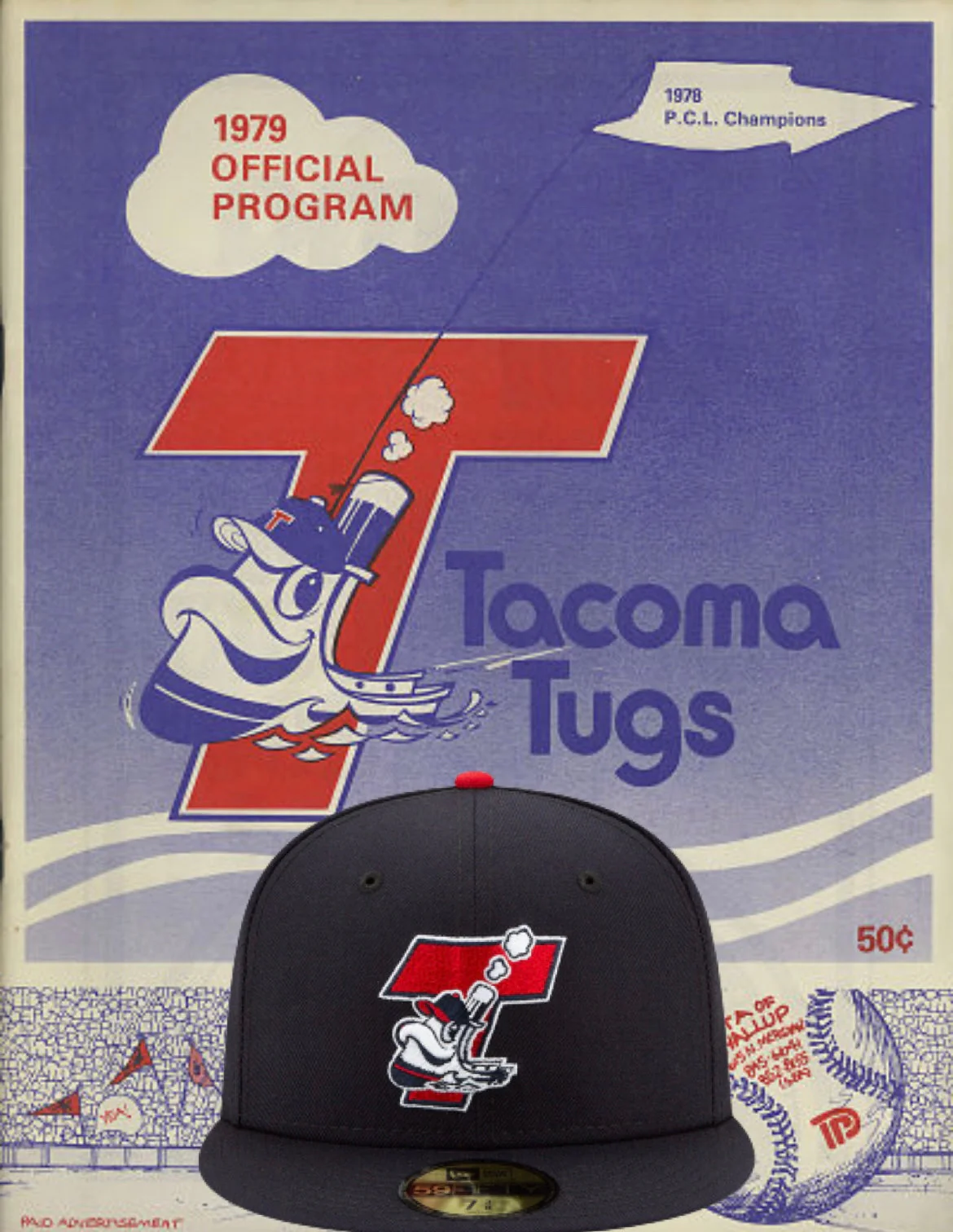 Tacoma Rainiers New Era 59Fifty Tacoma Tugs Navy Tug Boat Cap - Image 7