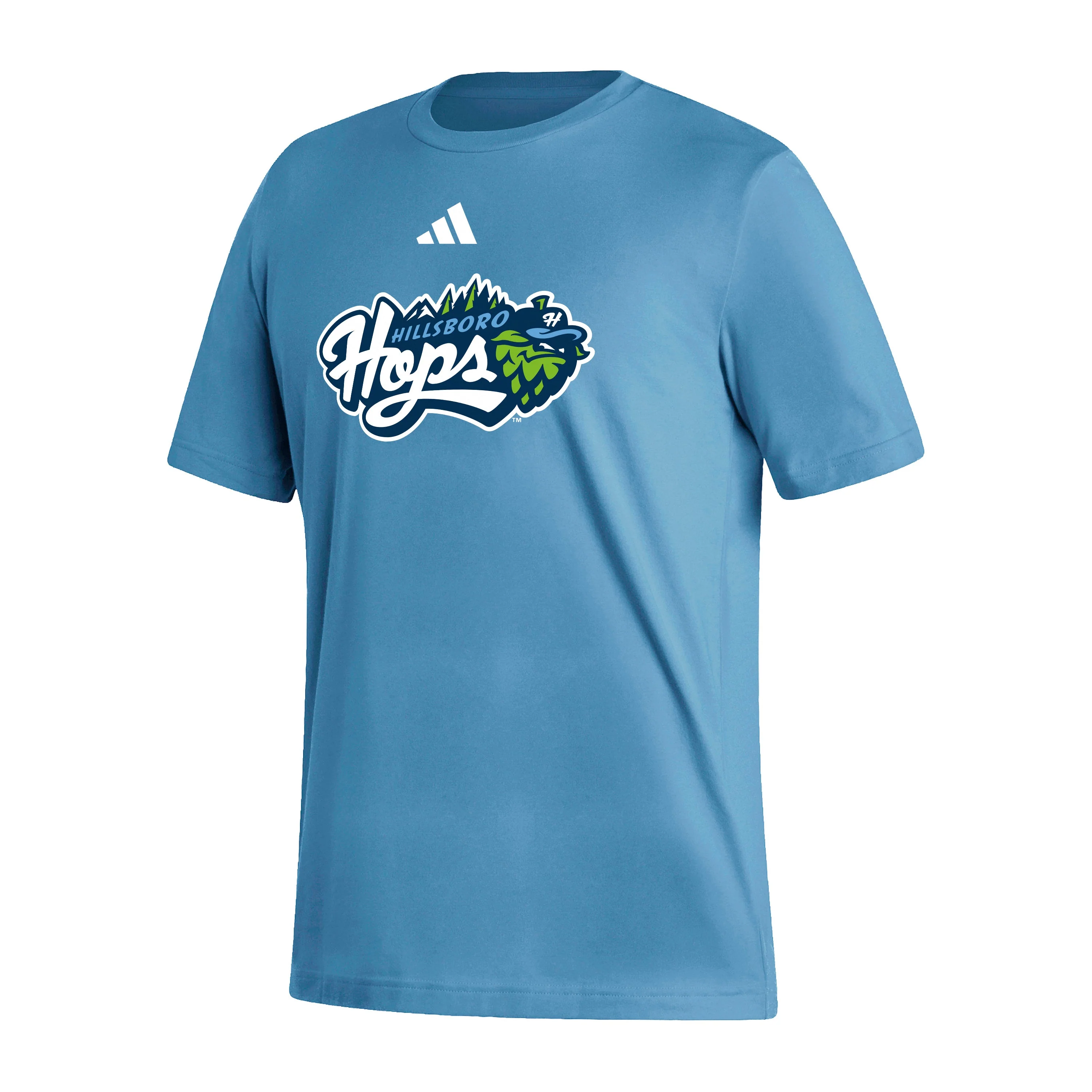 adidas Light Blue Primary Logo Tee, Hillsboro Hops
