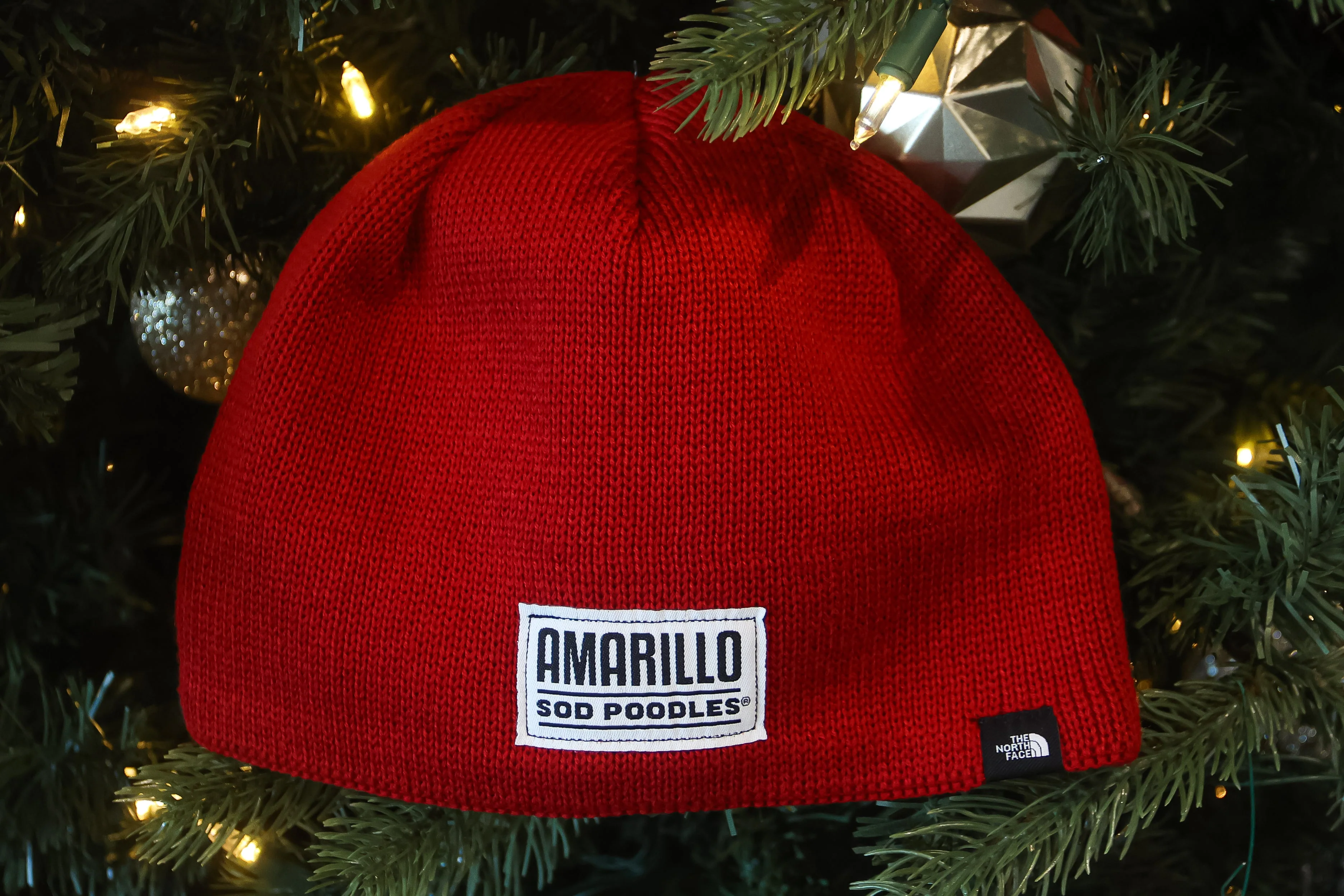 Amarillo Sod Poodles Red Patch North Face Beanie