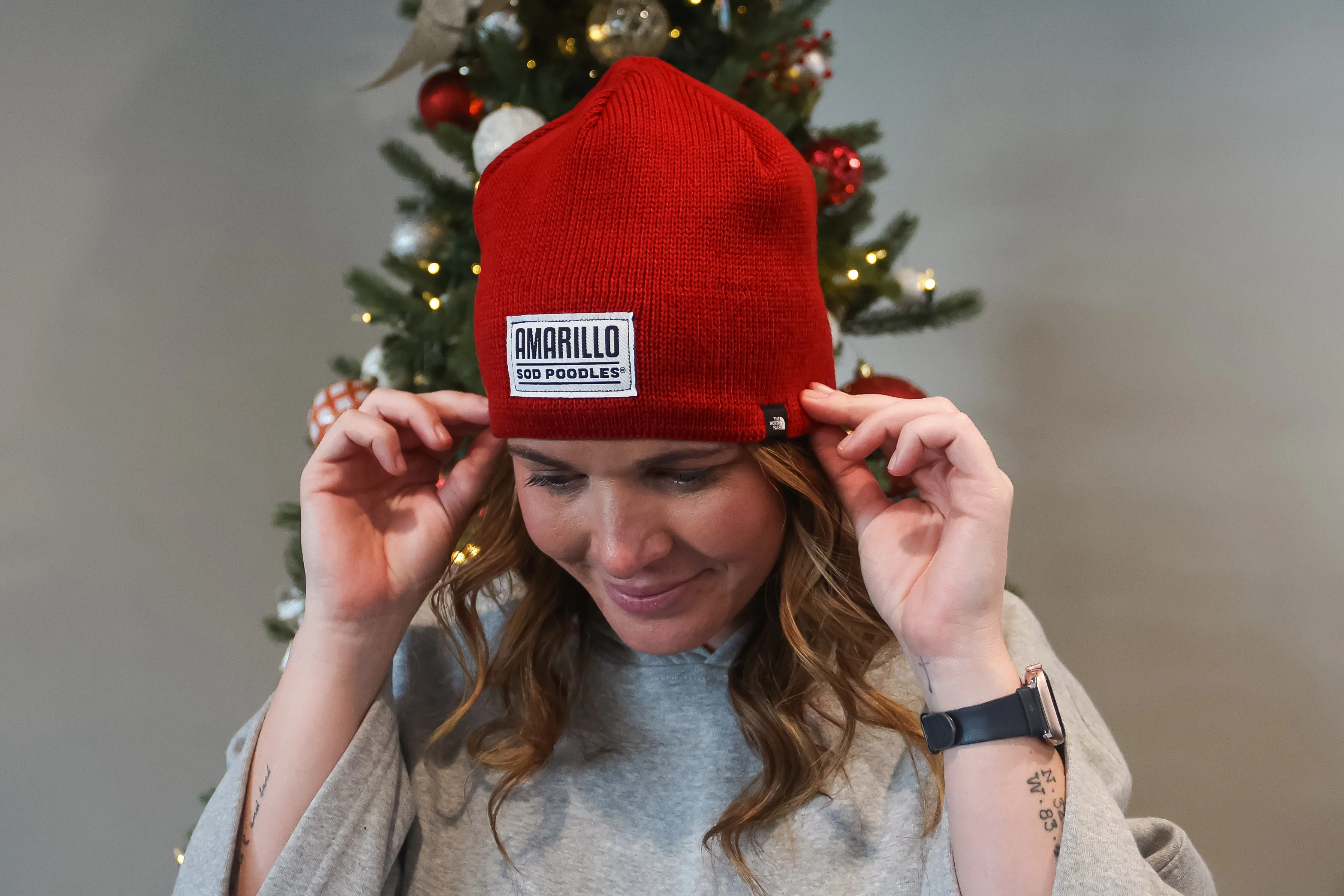Amarillo Sod Poodles Red Patch North Face Beanie - Image 2