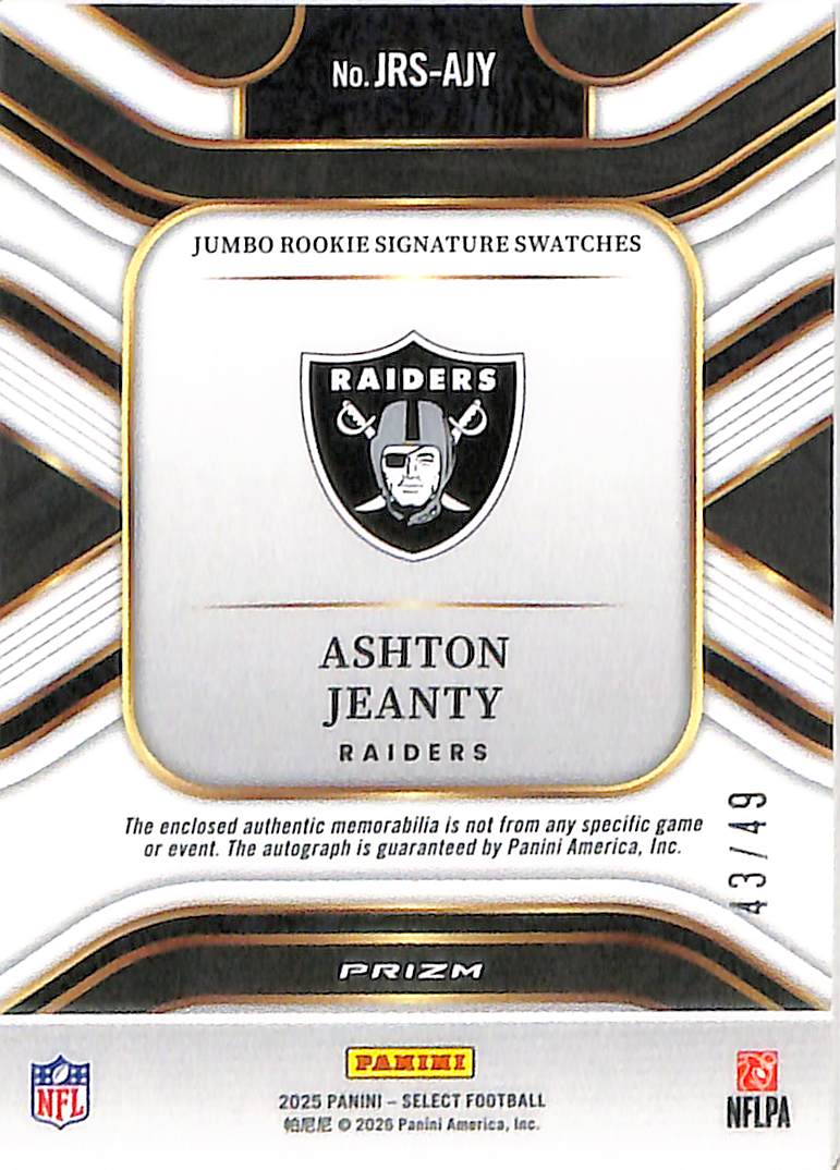 Ashton Jeanty 2026 Panini Select Prizm #JRS-AJY R - Image 2