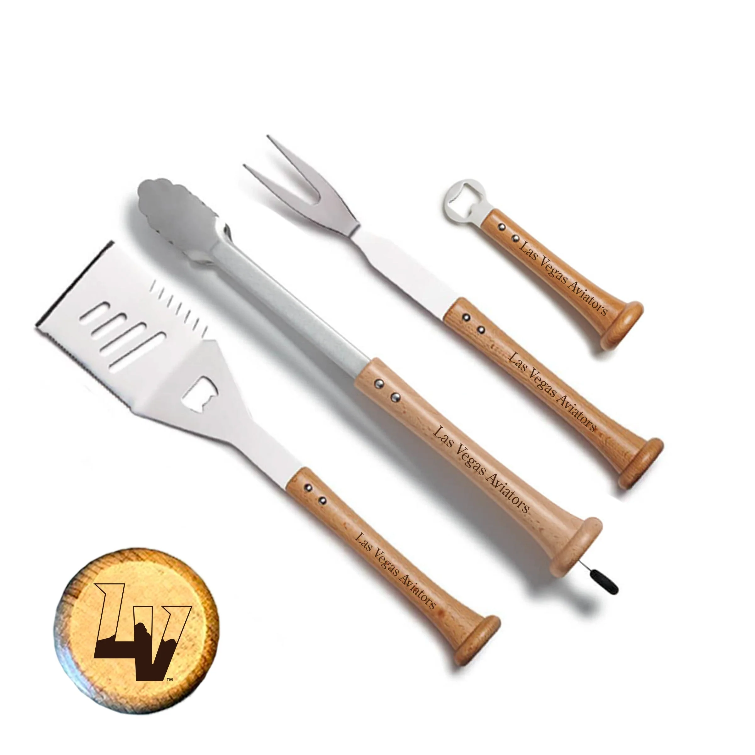 Baseball BBQ LV Monogram Home Run 4-Piece Grilling Tools Set