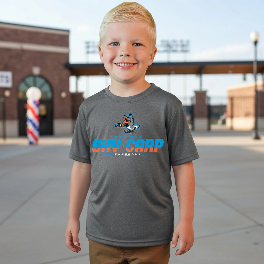 Beloit Sky Carp Baseball Youth T-shirt Graphite - Image 3