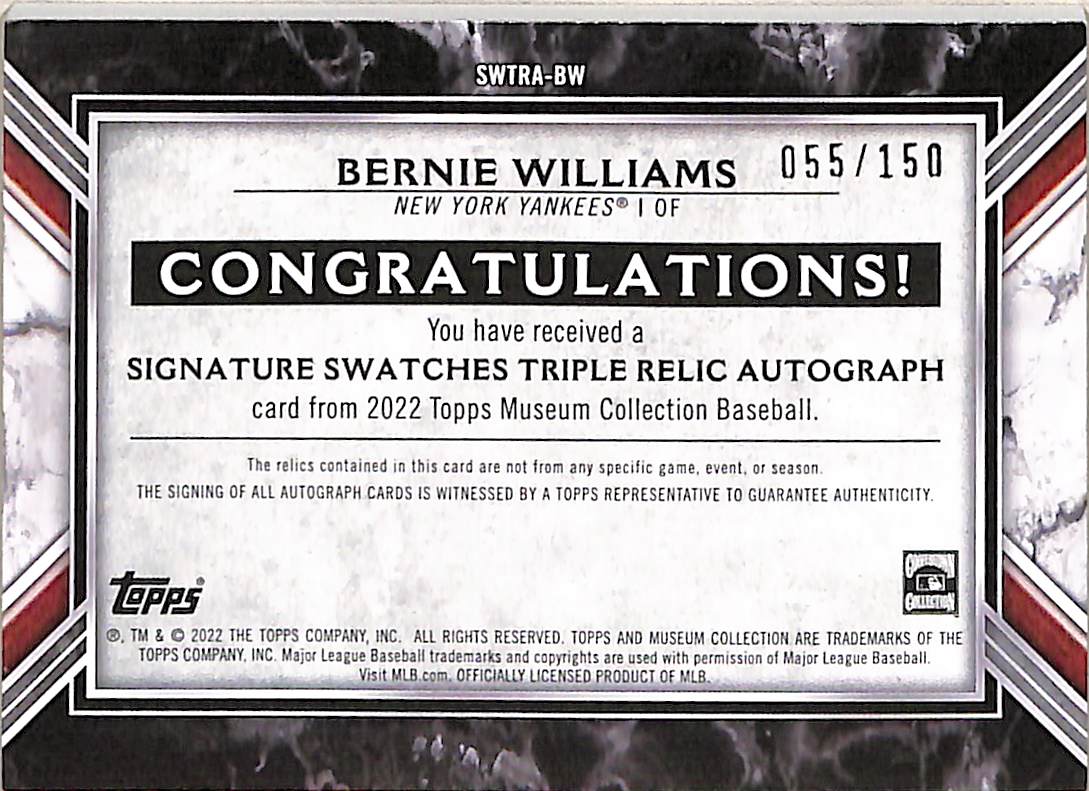 Bernie Williams 2022 Topps Museum Collection #SWT - Image 2