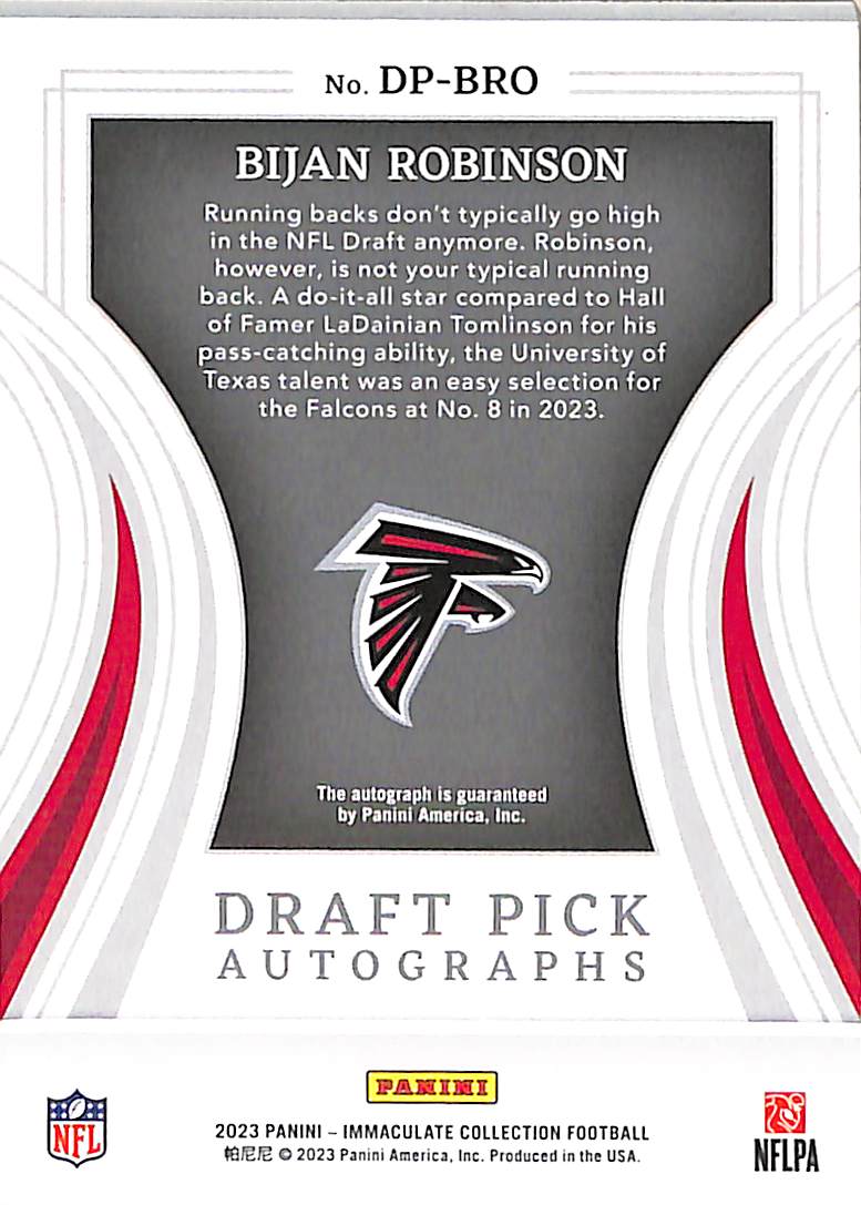 Bijan Robinson 2023 Panini Immaculate Collection - Image 2