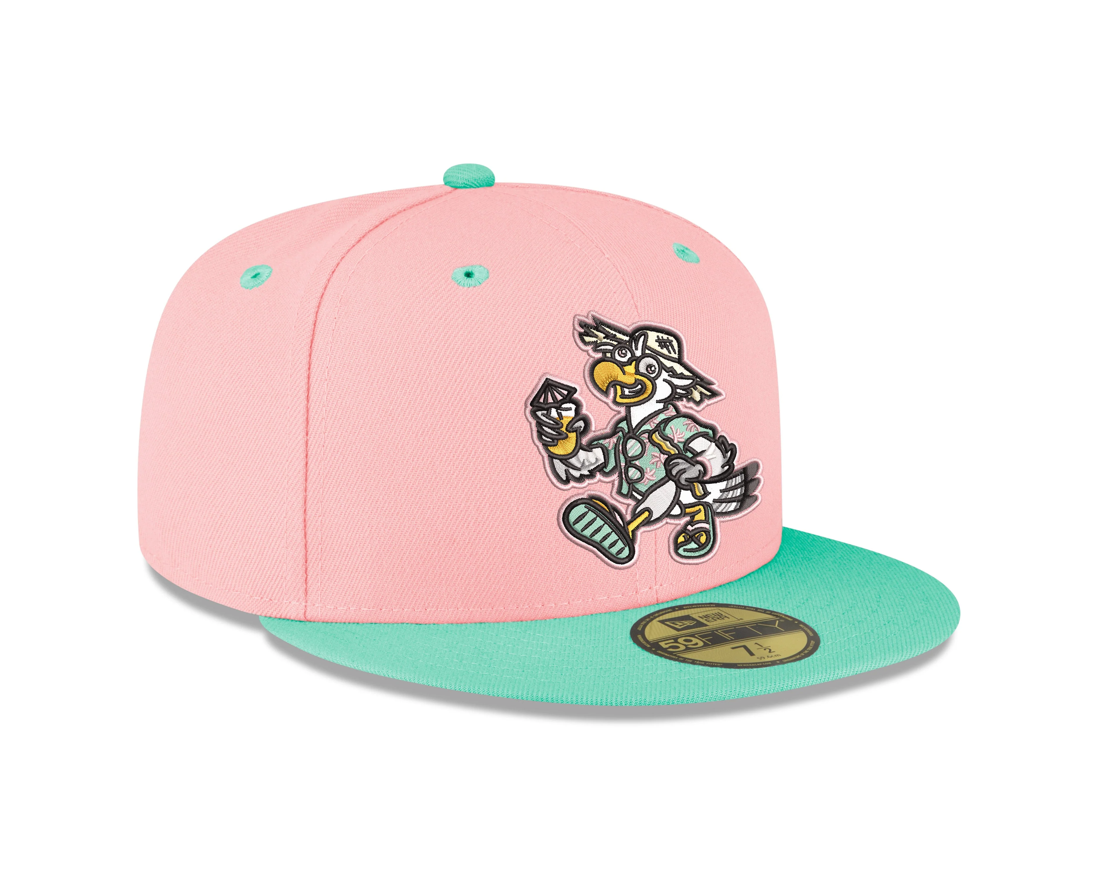 Biloxi Beach Chickens 59FIFTY Pink and Teal Fitted Cap - Image 2