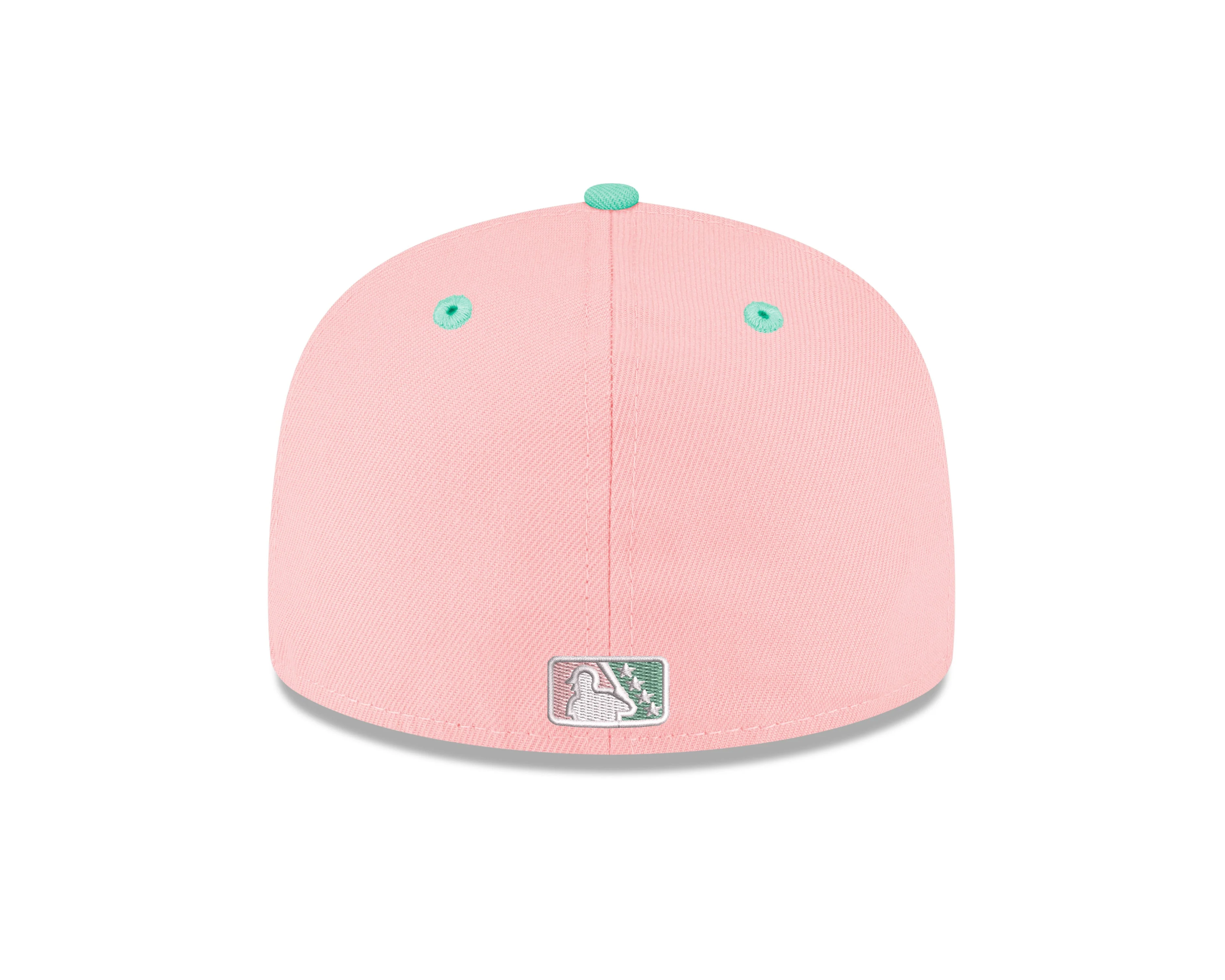 Biloxi Beach Chickens 59FIFTY Pink and Teal Fitted Cap - Image 4