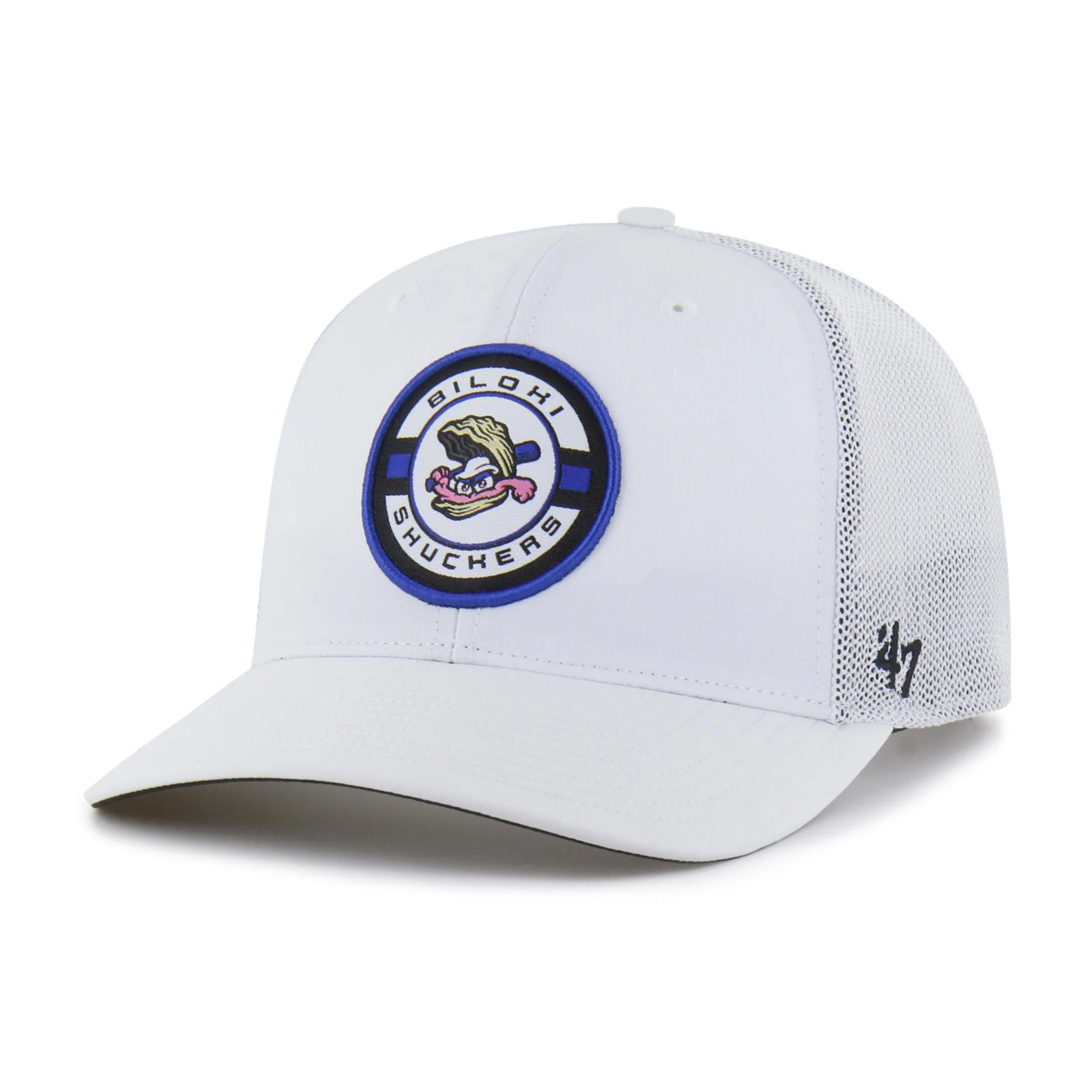 Biloxi Shuckers '47  White Strand Trucker  Cap with Batting Oyster Patch