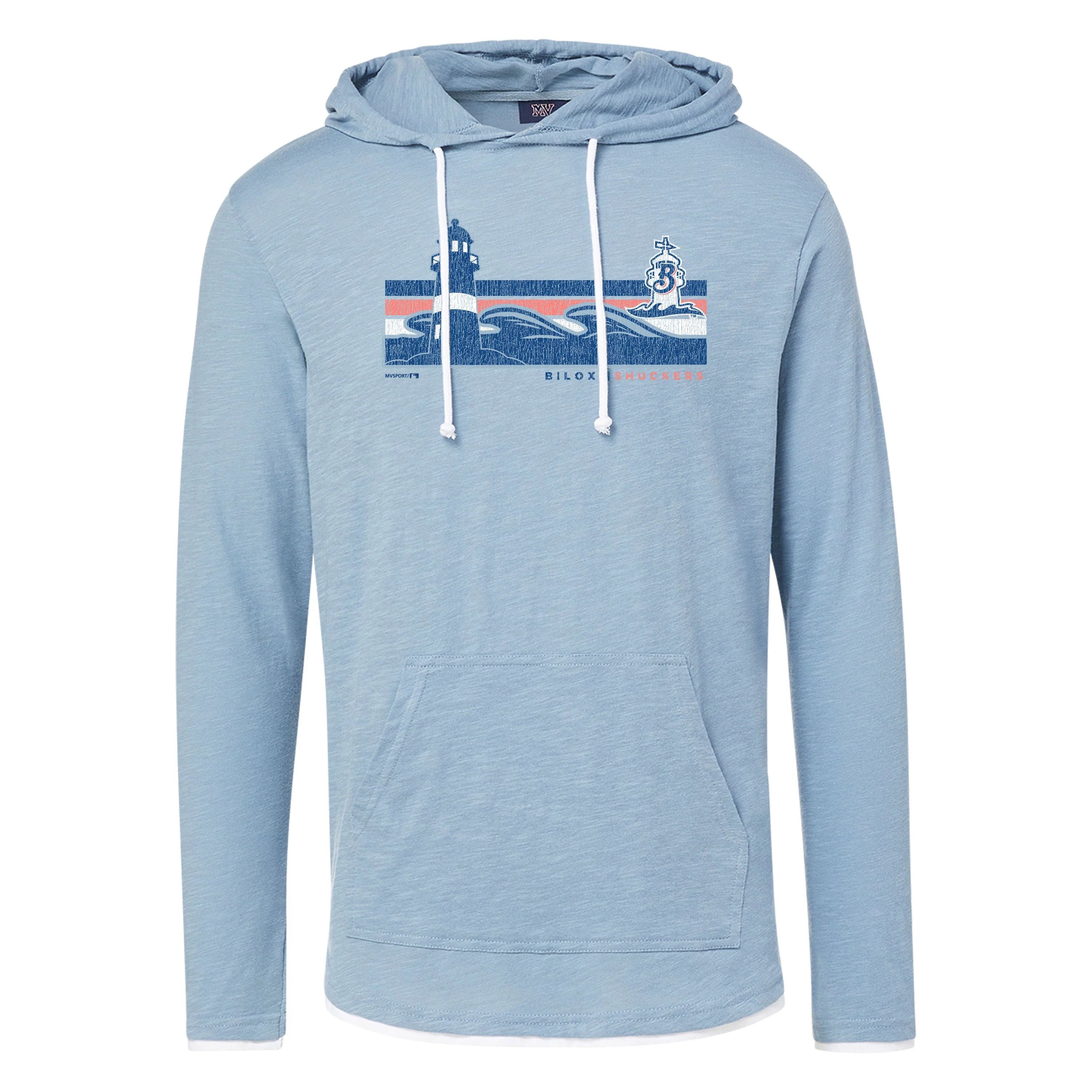 Biloxi Shuckers Adult Hooded Tee with Lighthouse design