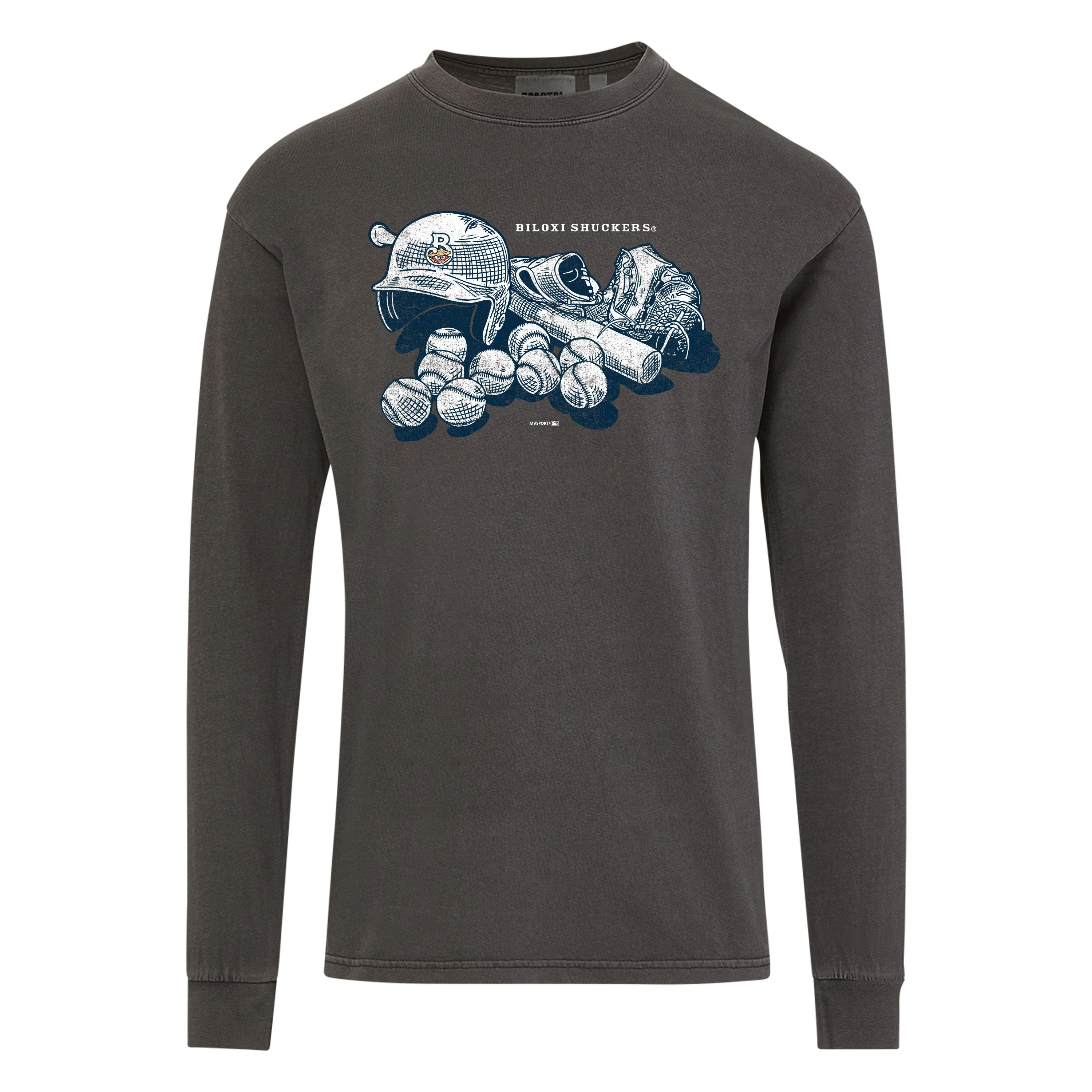 Biloxi Shuckers Coastal Color Long Sleeve Shirt with Baseballs