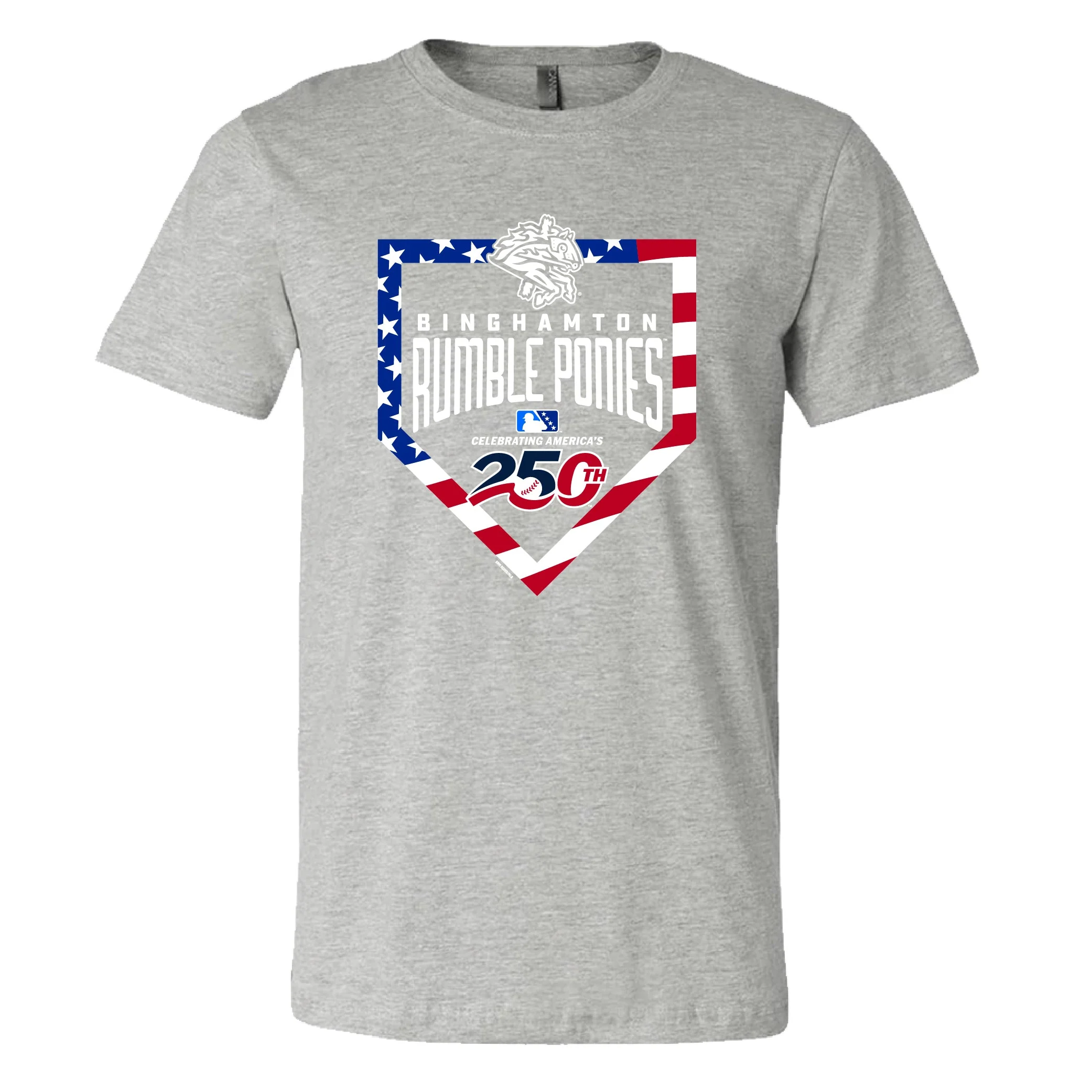 Binghamton Rumble Ponies Mens 250 Baseflag T-Shirt Grey