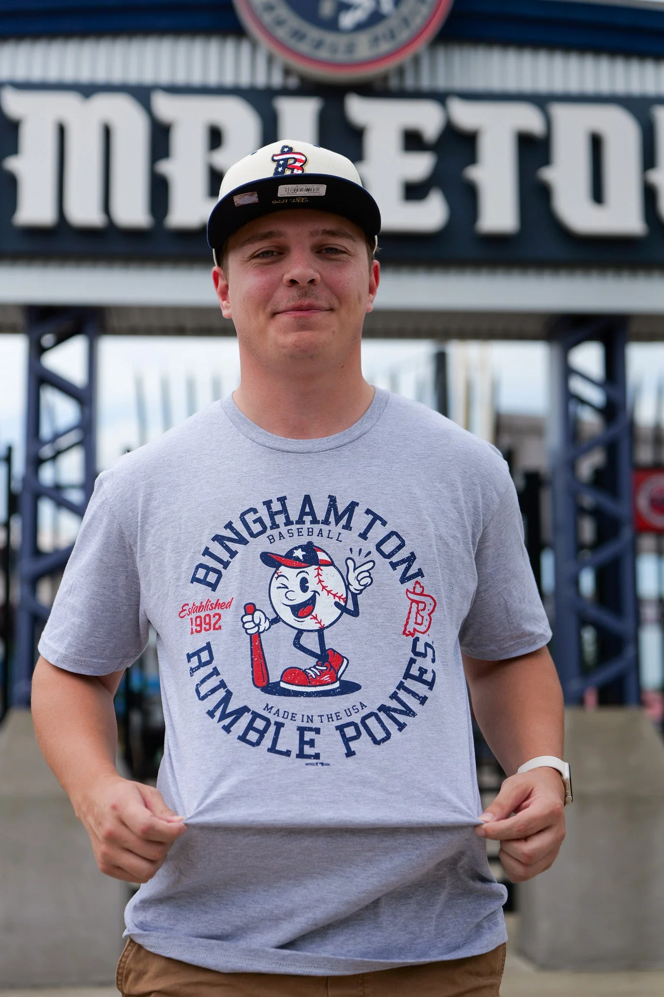 Binghamton Rumble Ponies Mens All American T-Shirt Grey - Image 2