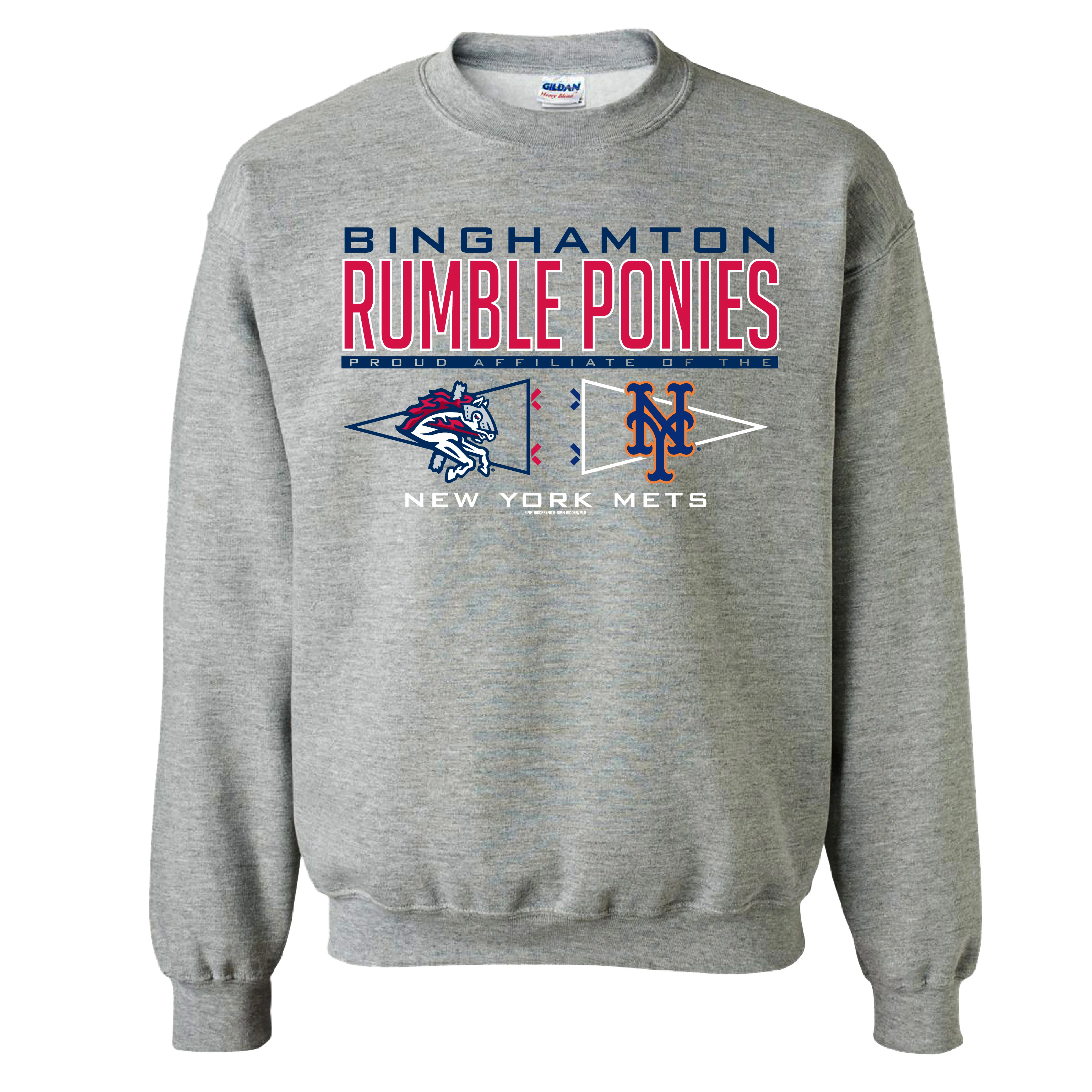 Binghamton Rumble Ponies Mens Bigeth Affiliate Fleece Crewneck Gray