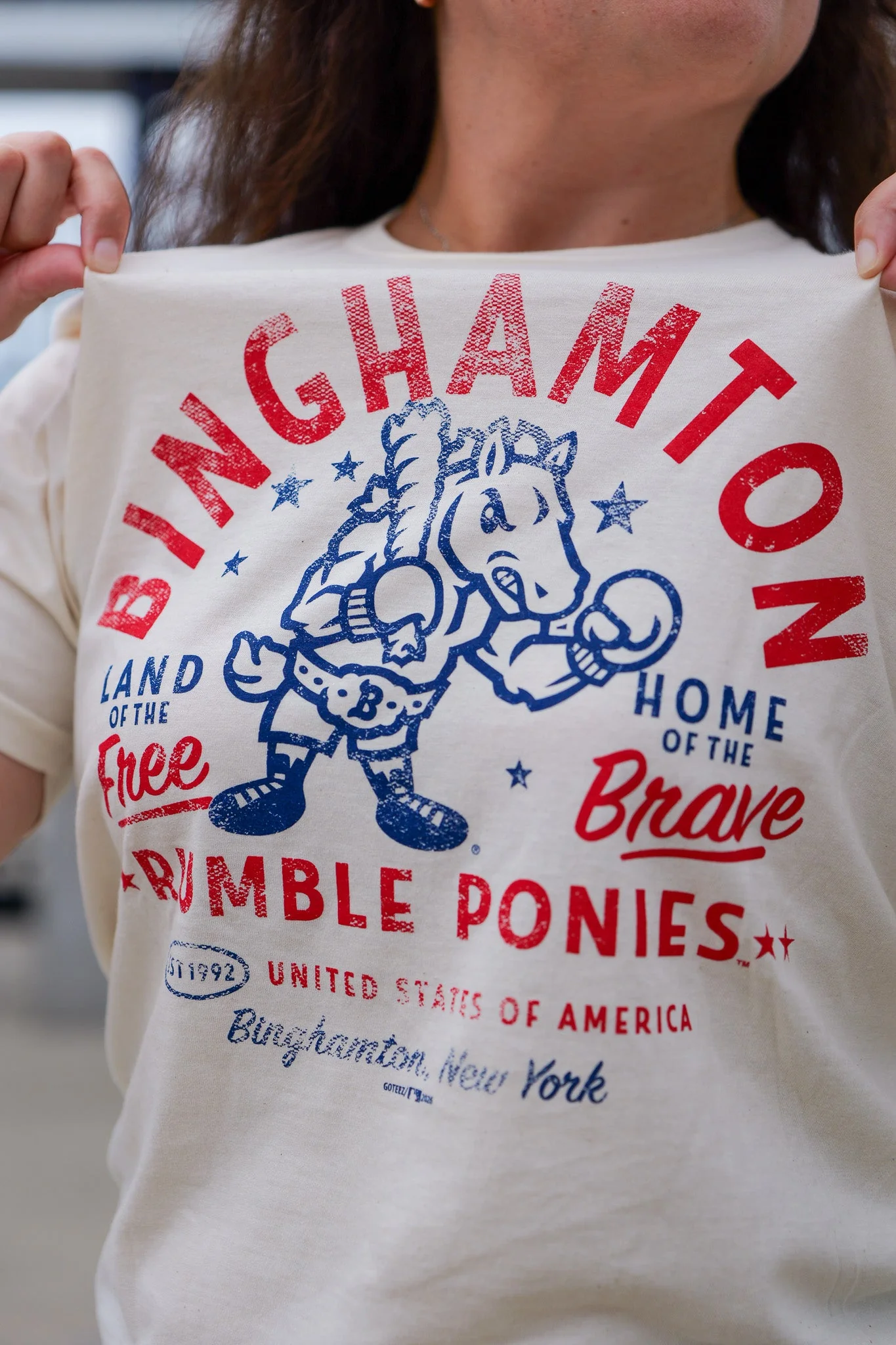 Binghamton Rumble Ponies Mens Vintage USA T-Shirt Cream