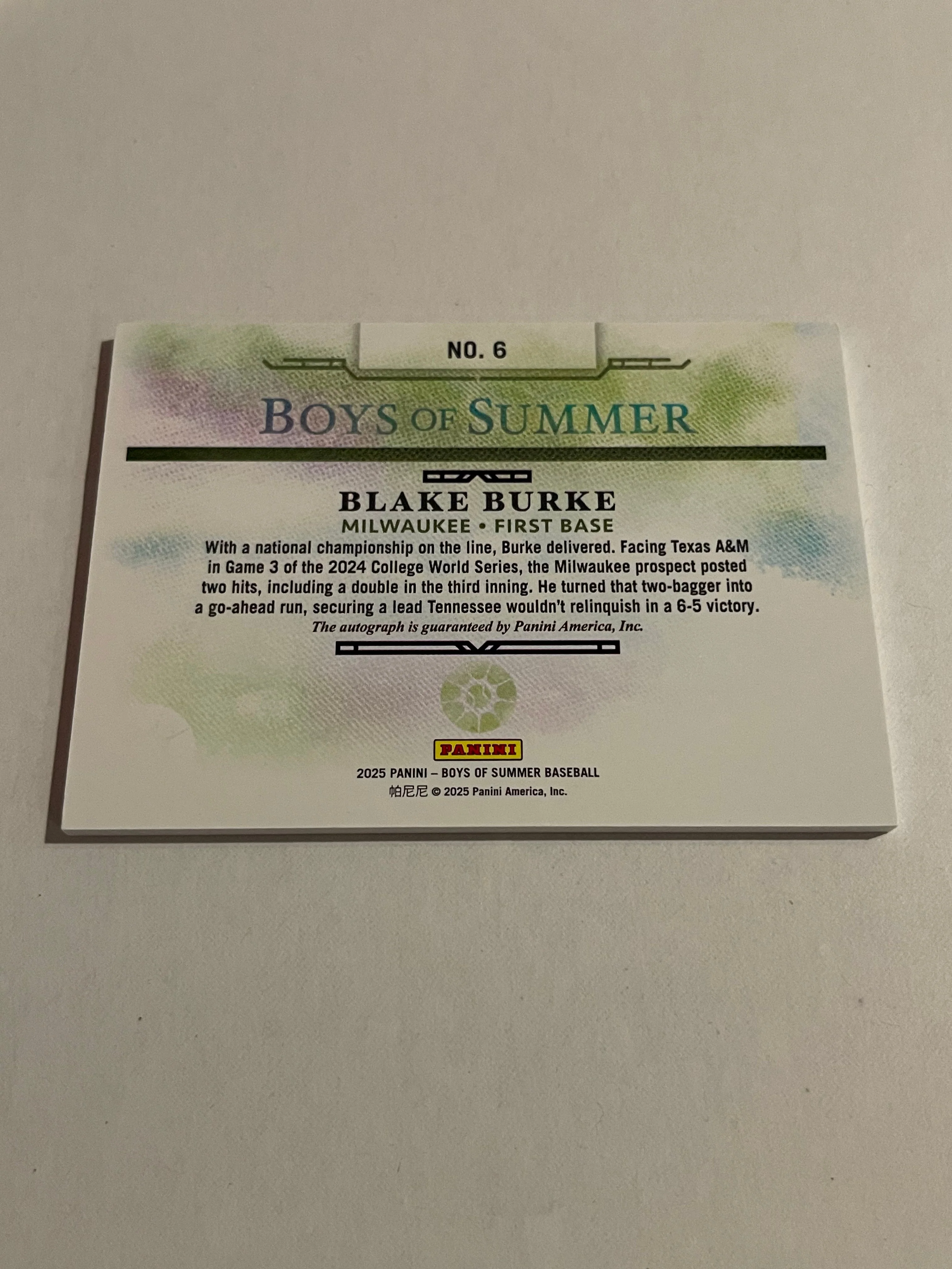 Blake Burke 2025 Panini Boys of Summer #6 025/199 - Image 2