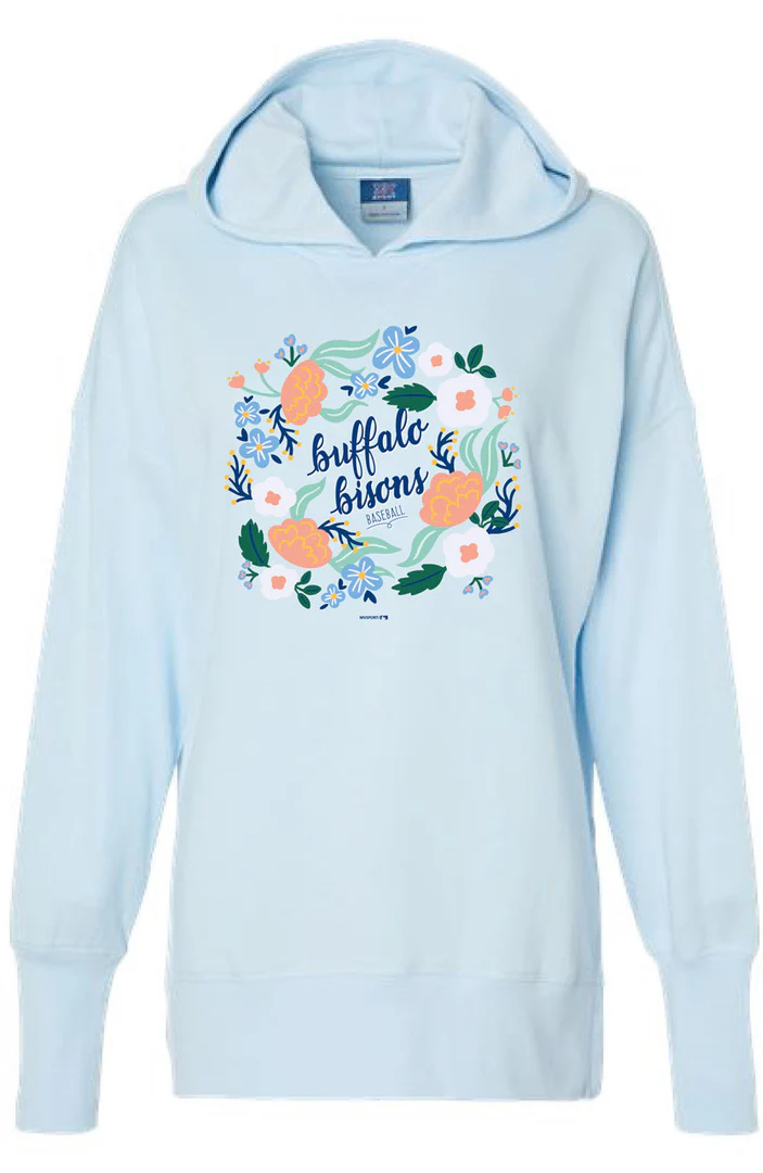 Buffalo Bisons Ladies Arctic Blue Floral Terry Boxy Hoodie