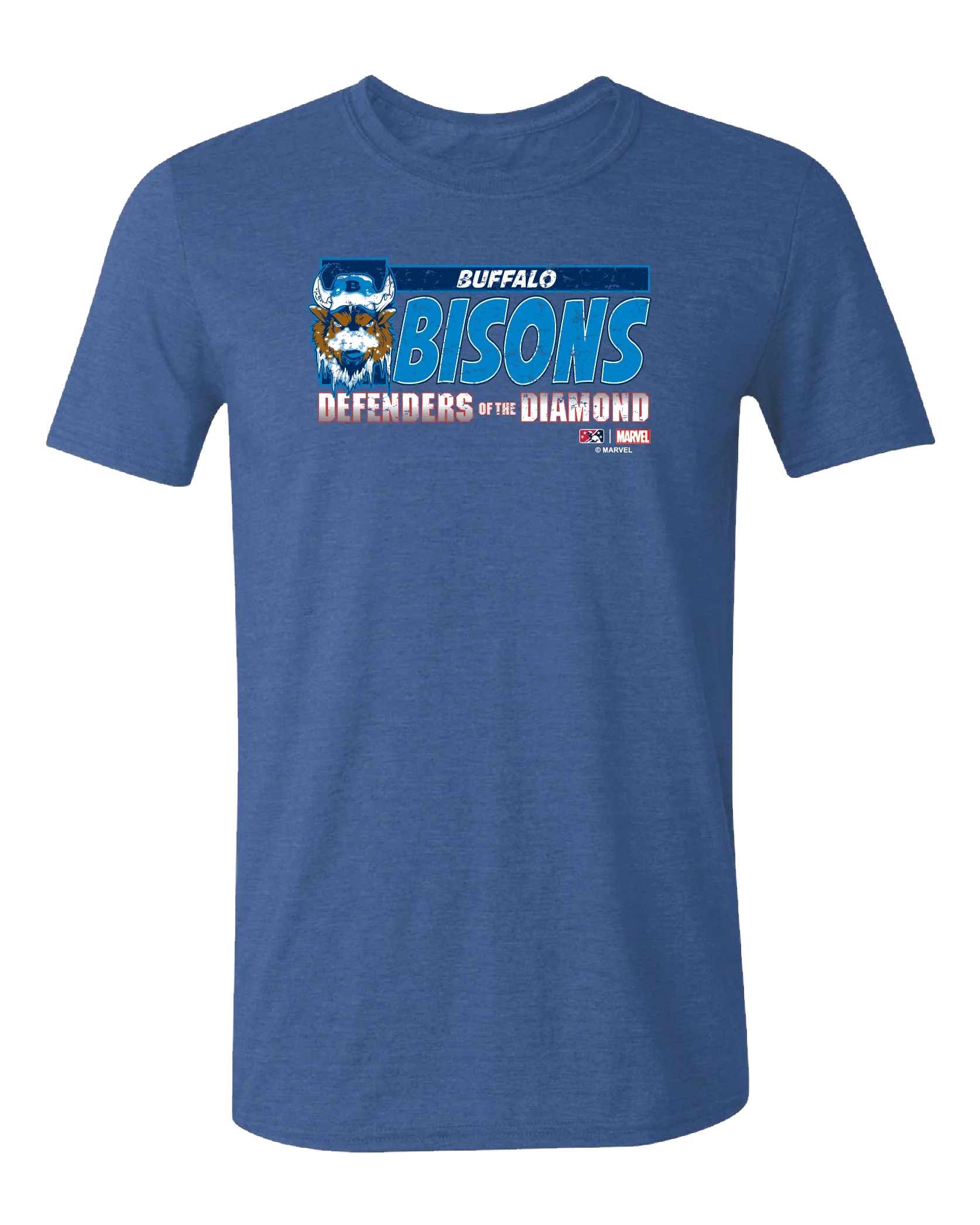 Buffalo Bisons Marvel's Defenders of the Diamond Heather Royal DOTD Tee