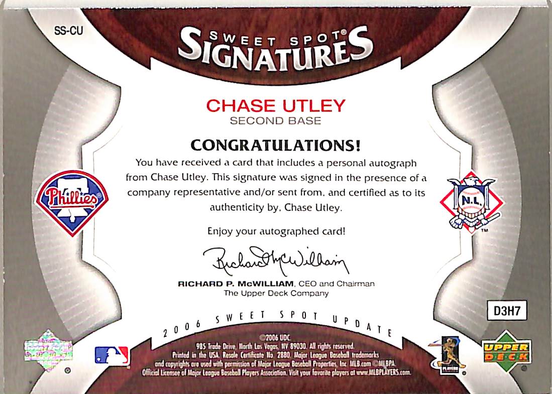Chase Utley 2006 Upper Deck Sweet Spot Update Sig - Image 2