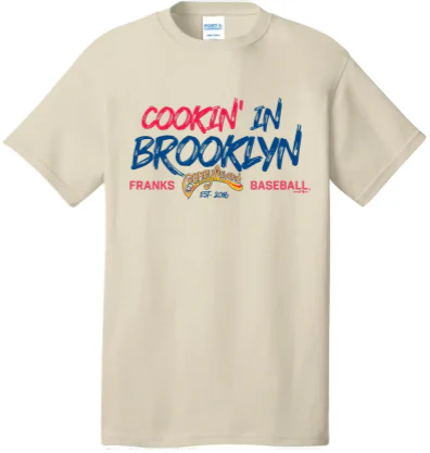 Coney Island Franks Mens Cookin in Brooklyn T-Shirt Cream