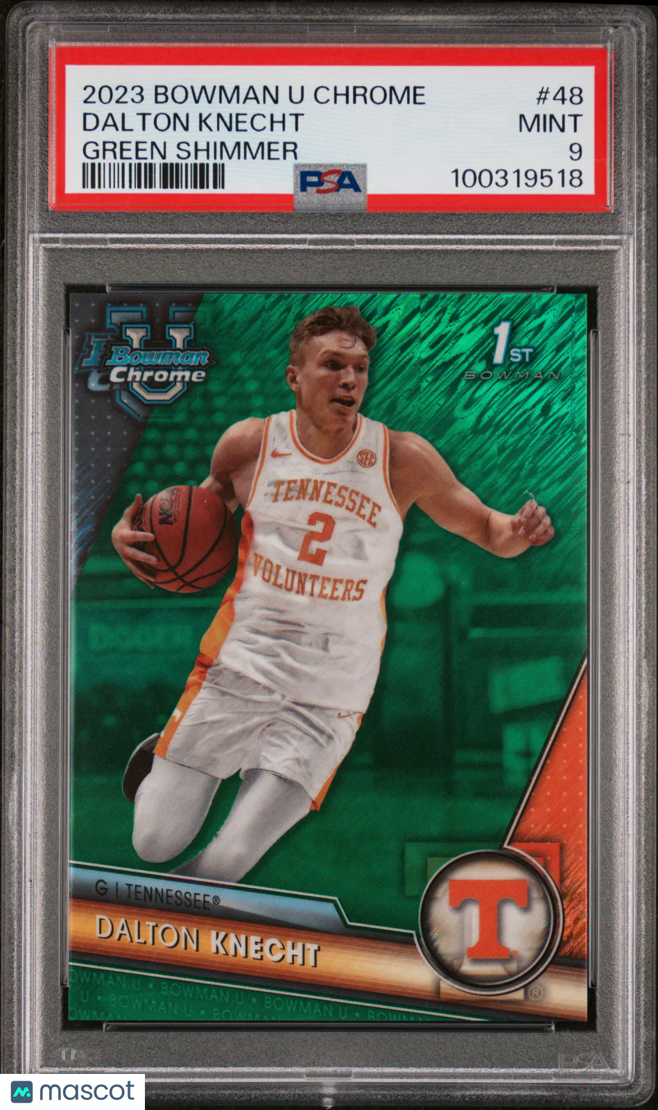 Dalton Knecht 2023 Bowman University Chrome #48 Green Shimmer PSA 9