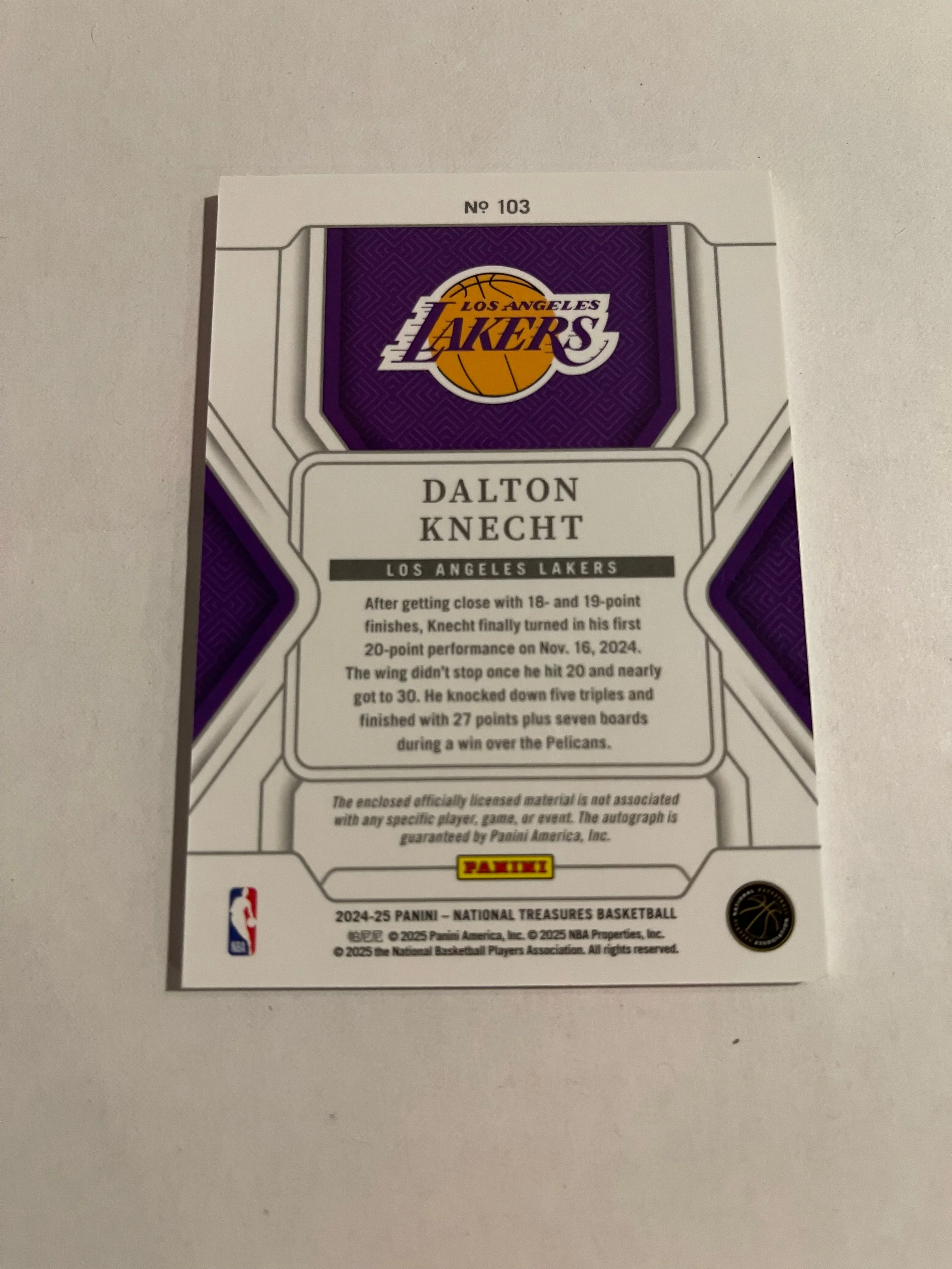 Dalton Knecht 2025 Panini National Treasures #103 - Image 2