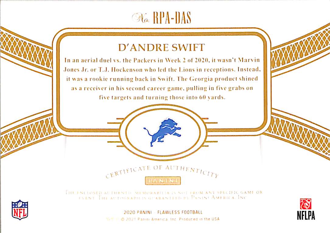D'Andre Swift 2021 Panini Flawless #RPA-DAS 04/10 - Image 2
