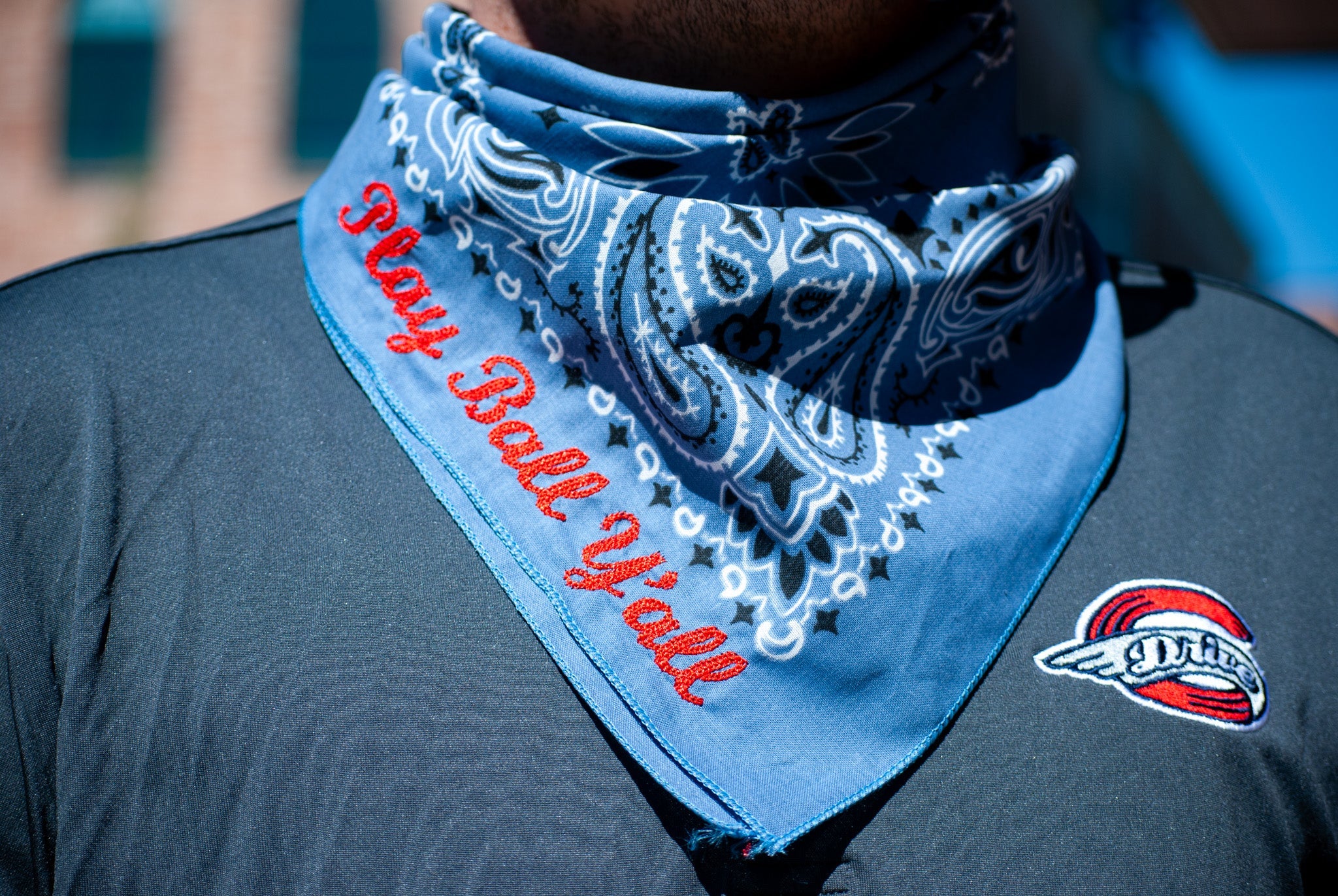 Denim Bandana with Play Ball Y'all Stitch - Image 2
