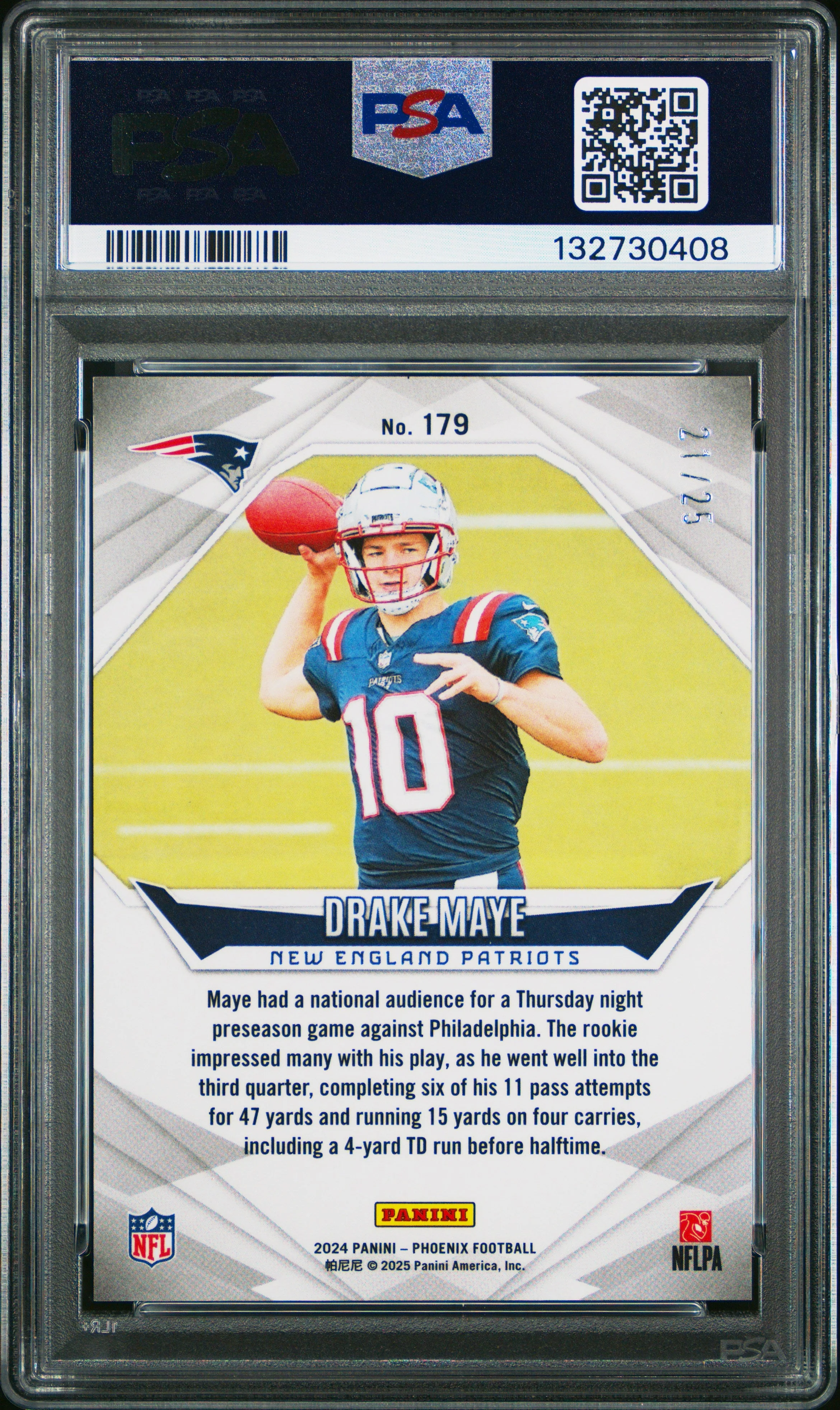 Drake Maye 2024 Panini Phoenix #179 Green PSA 9 - Image 2