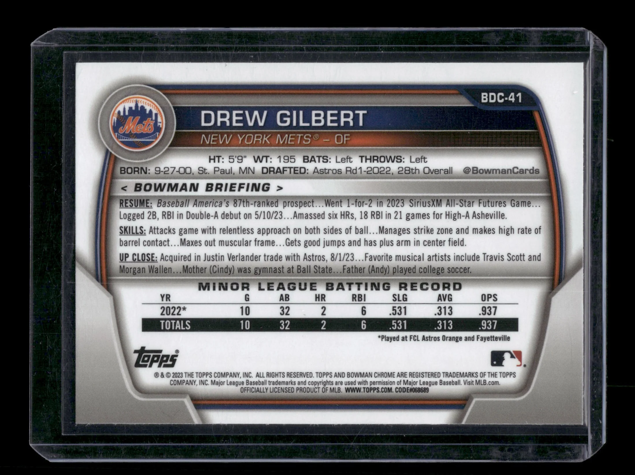Drew Gilbert 2023 Bowman Chrome #BDC-41 Pearl - Image 2