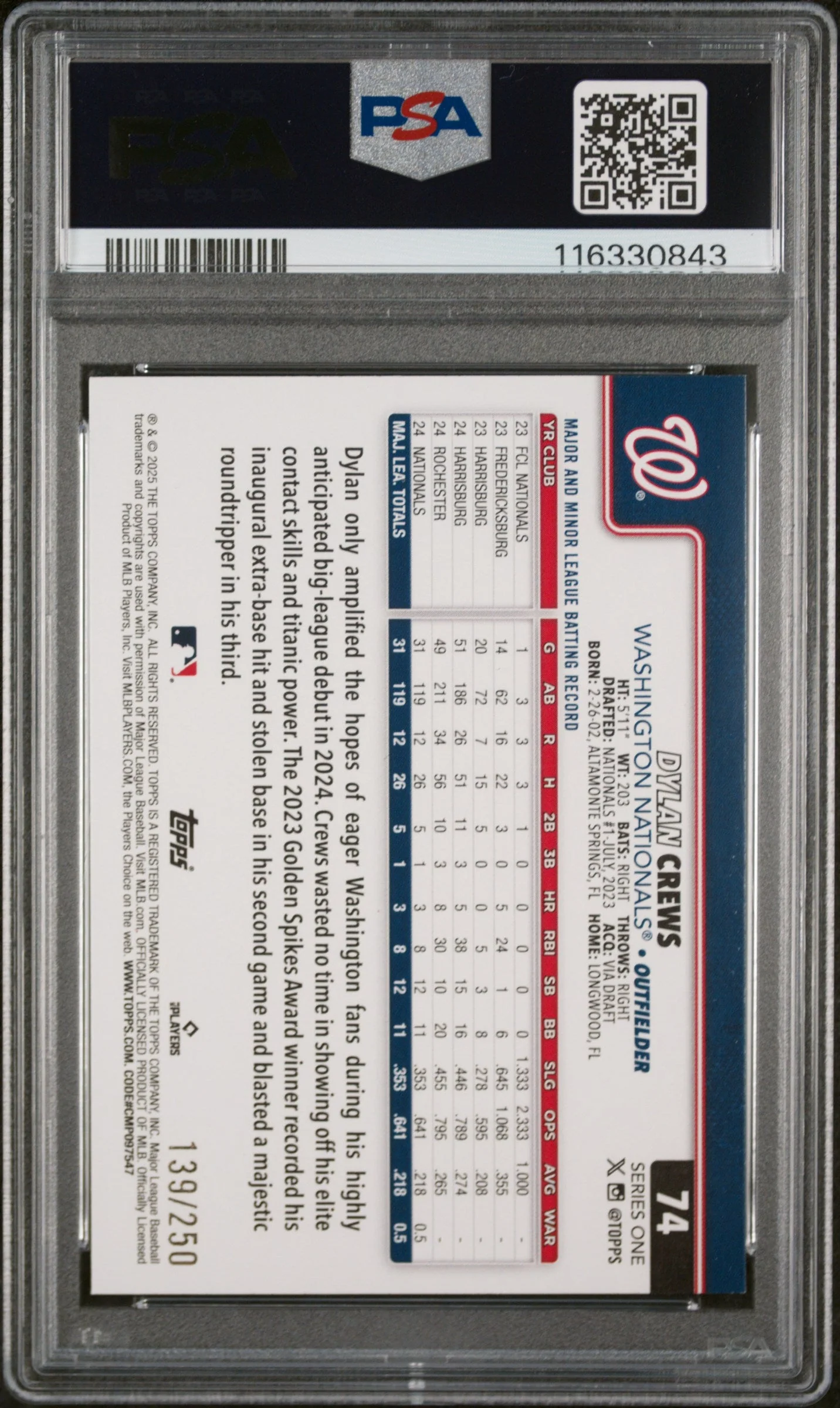 Dylan Crews 2025 Topps #74 Purple Rainbow Foil /2 - Image 2