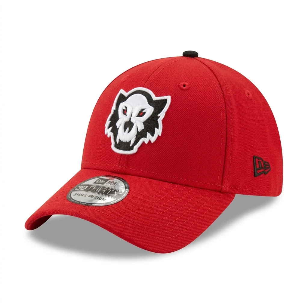 Erie SeaWolves NEC Howling Dead Red 39THIRTY Stretch-Fit Cap