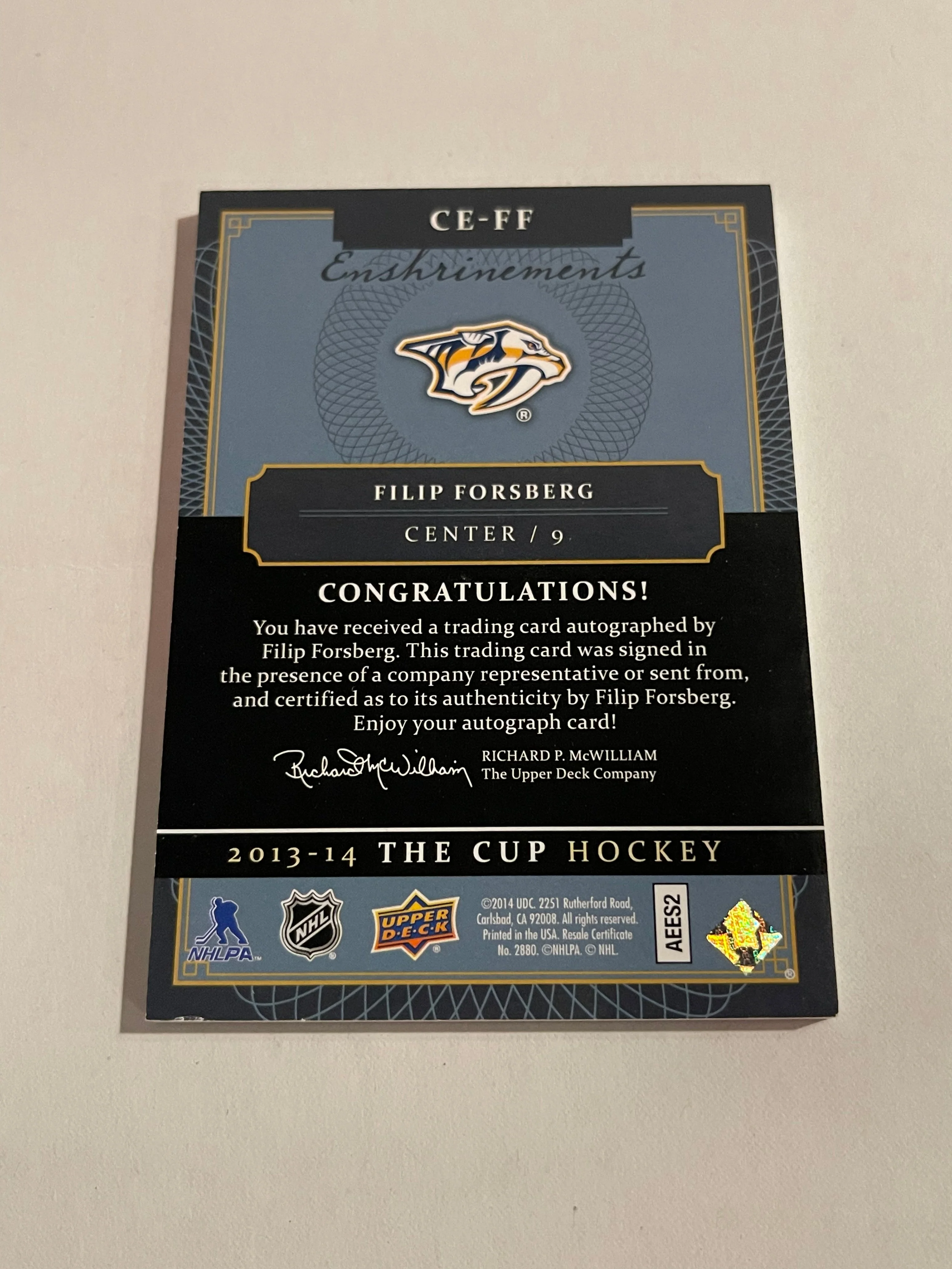 Filip Forsberg 2014 Upper Deck The Cup Enshrineme - Image 2