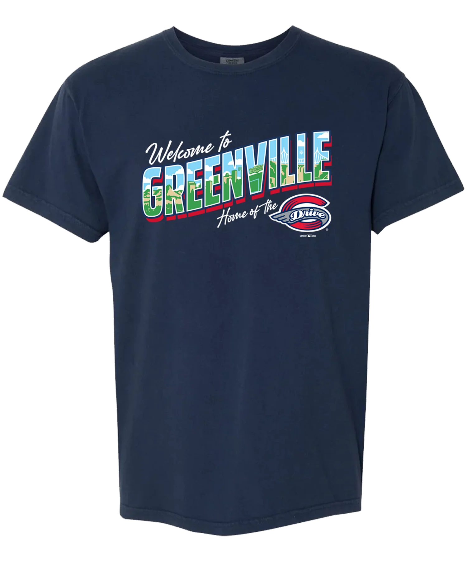 Greenville Drive GoTeez Navy Comfort Colors Greenville Postcard Tee