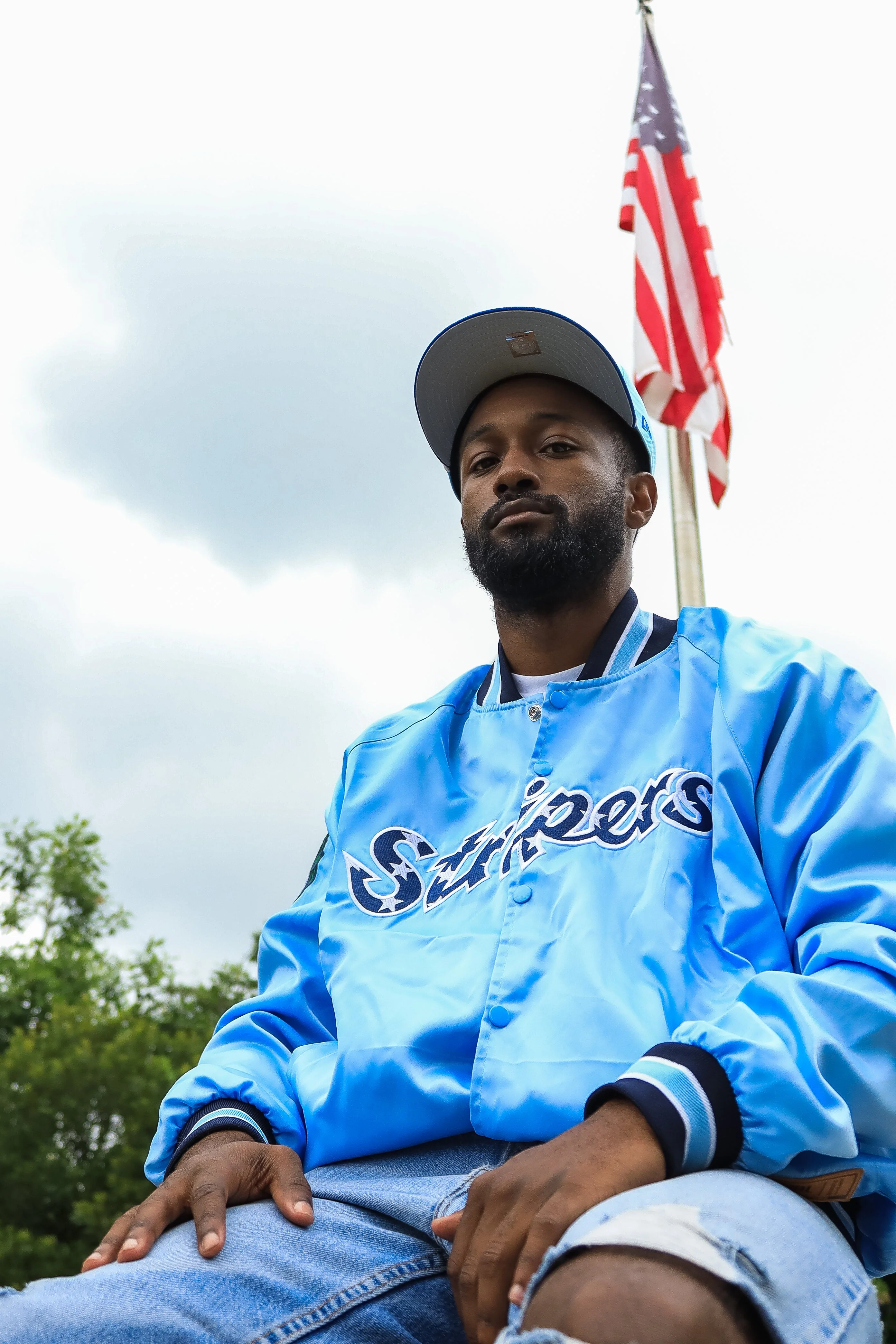 Gwinnett Stripers Official League Light Blue Summer Satin Bomber Jacket - Image 2