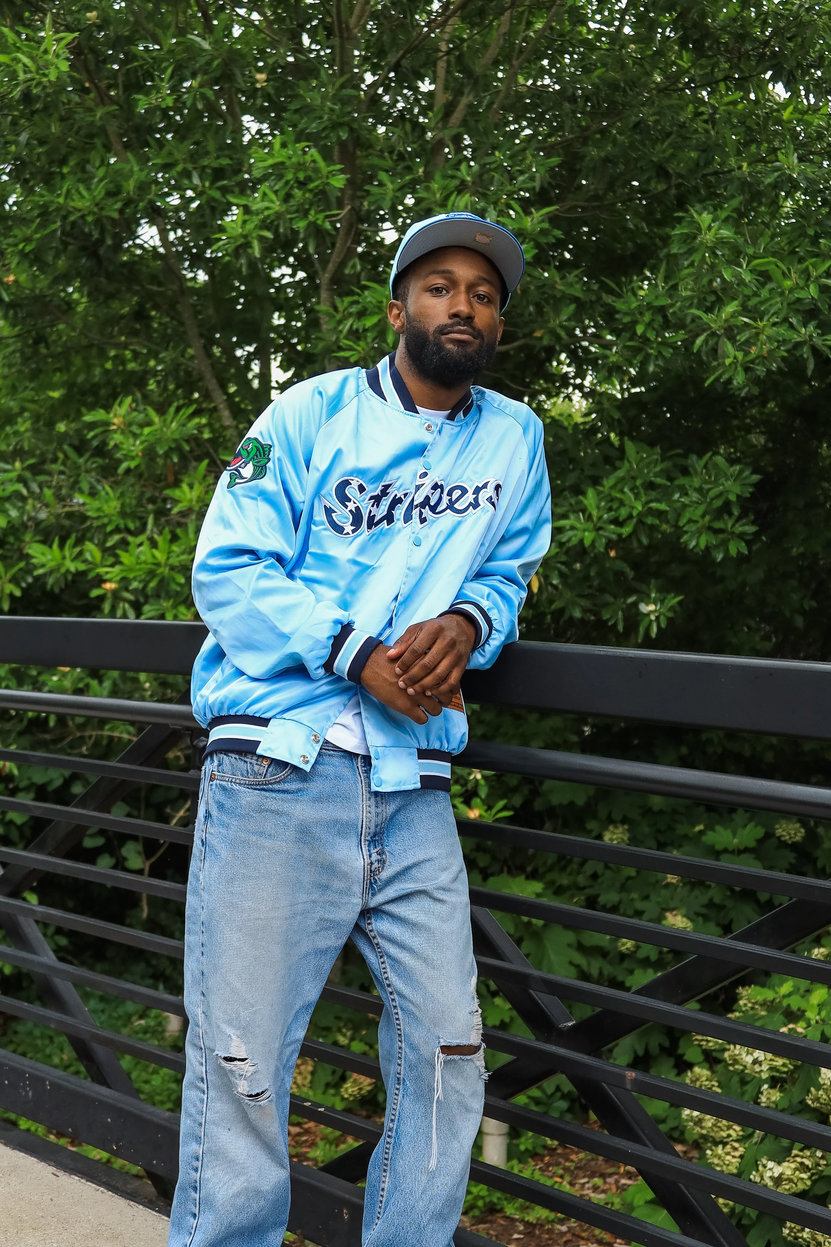 Gwinnett Stripers Official League Light Blue Summer Satin Bomber Jacket - Image 3