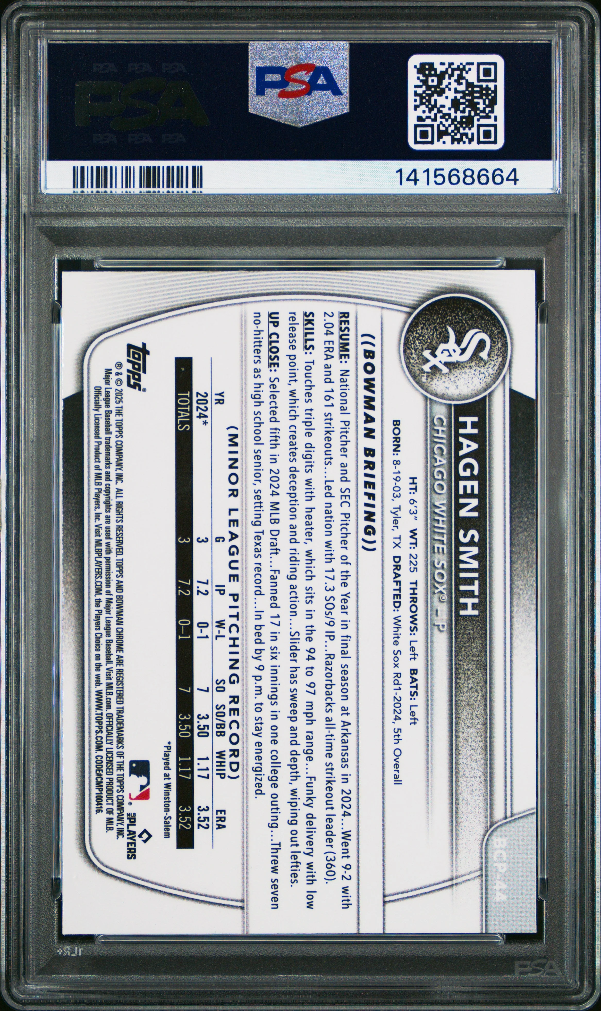 Hagen Smith 2025 Bowman Chrome Prospects #BCP44 F - Image 2