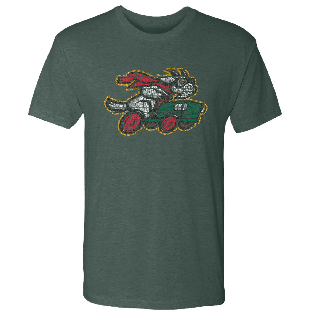 Hickory Crawdads 108 Stitches Hickory Goat-Karts Spelled Out Forest Green Tee
