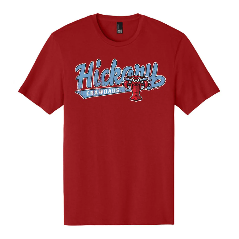 Hickory Crawdads Baseball Tail Red Ring Spun Tee