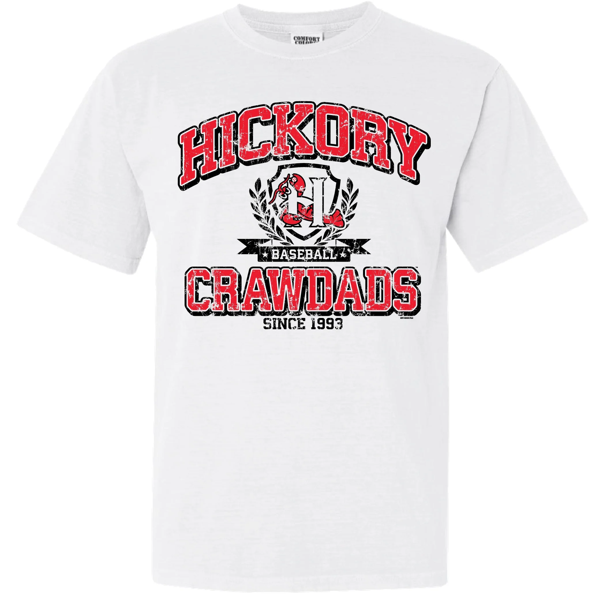 Hickory Crawdads Comfort Colors Benders White Tee