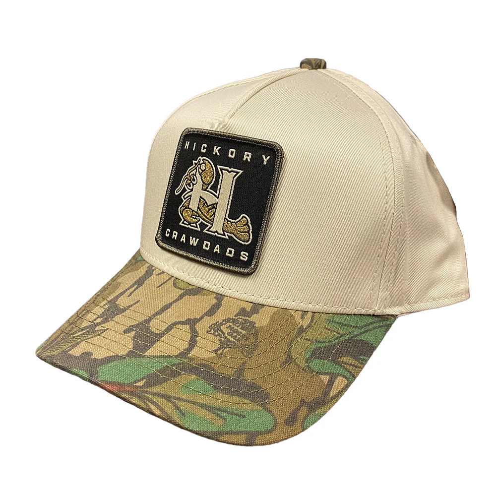 Hickory Crawdads Outdoor Cap Ivory/Mossy Oak Patch 5 Panel Adjustable Cap