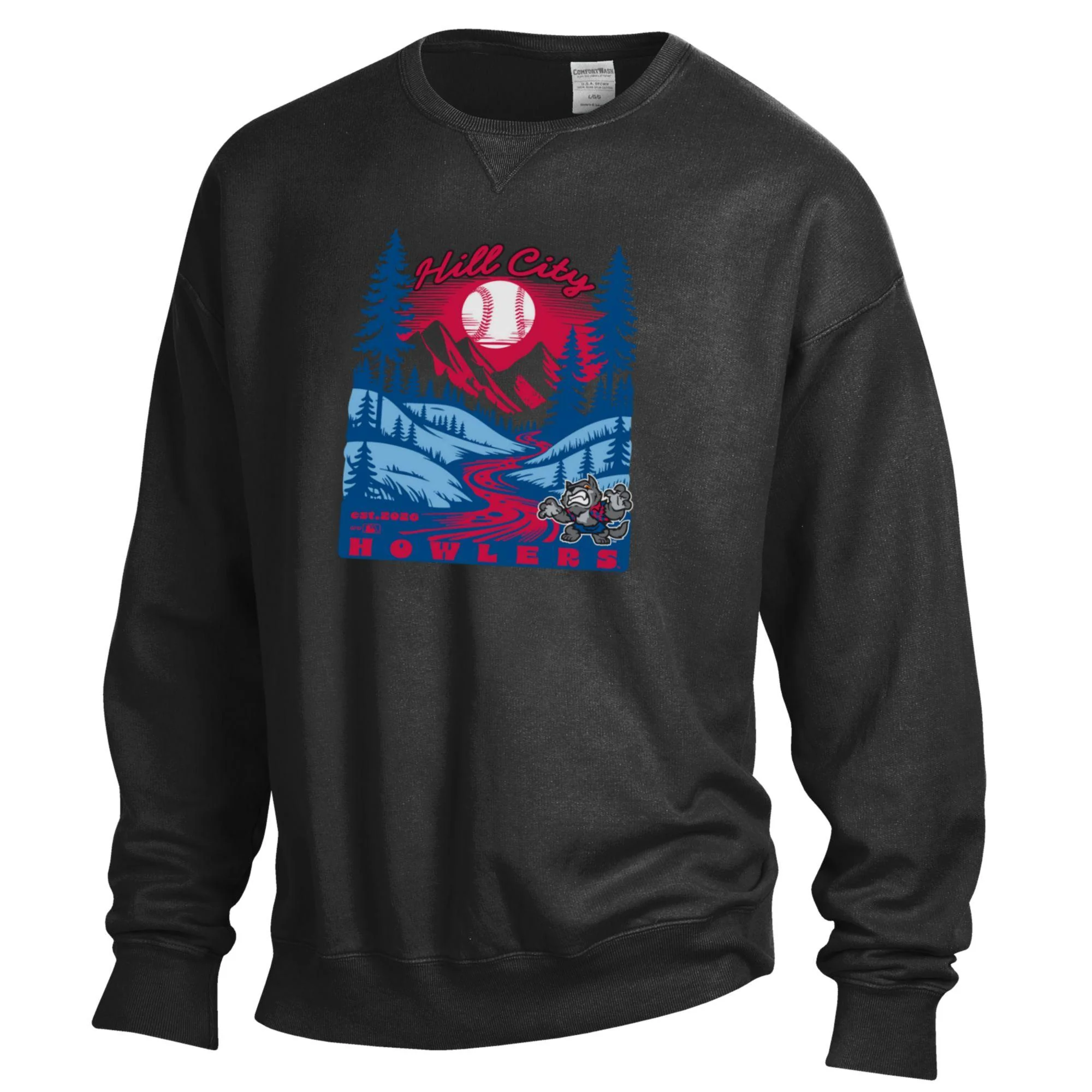 Hill City Howlers Adult Black Comfort Wash Crewneck