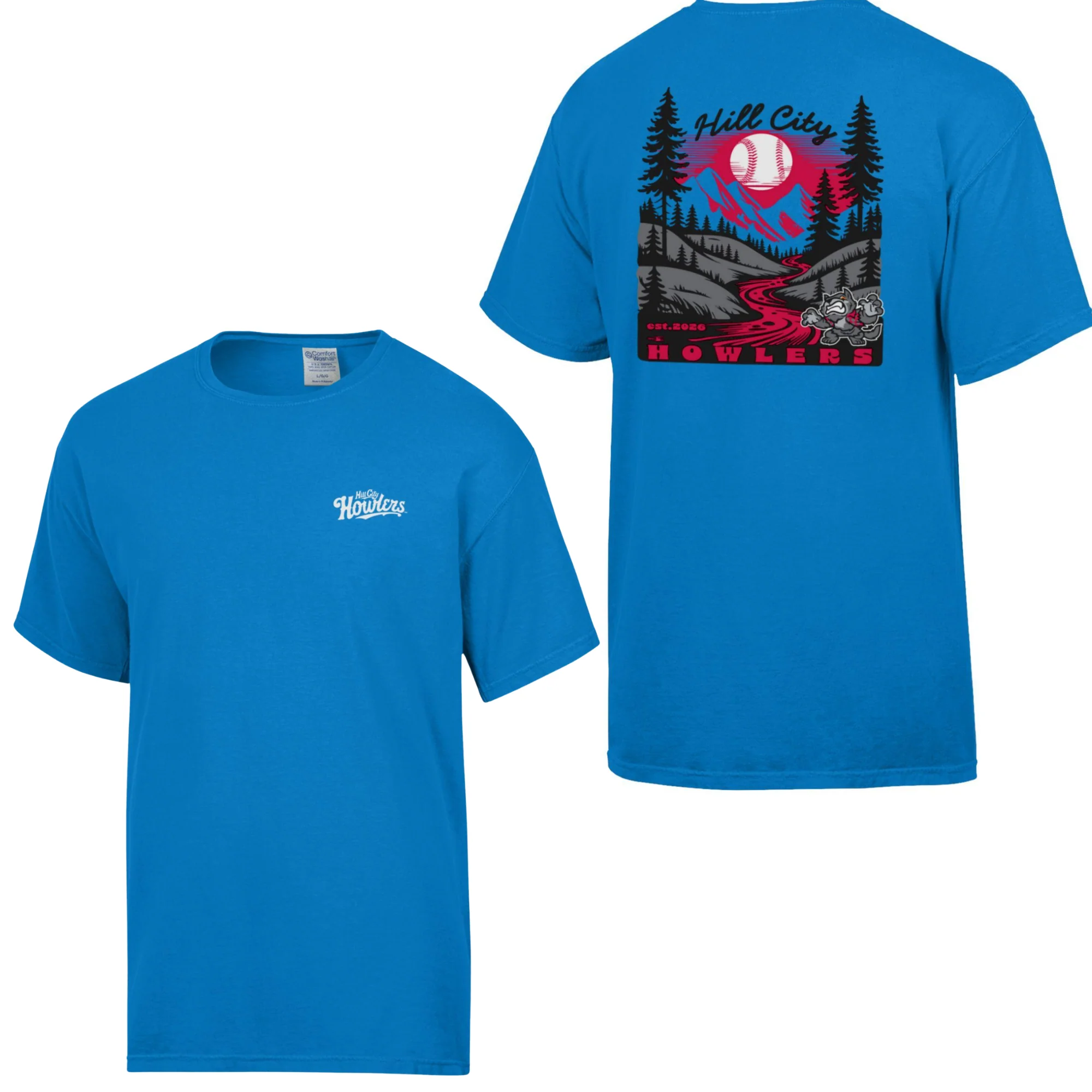 Hill City Howlers Adult Blue Comfort Wash Mountain Painting Tee