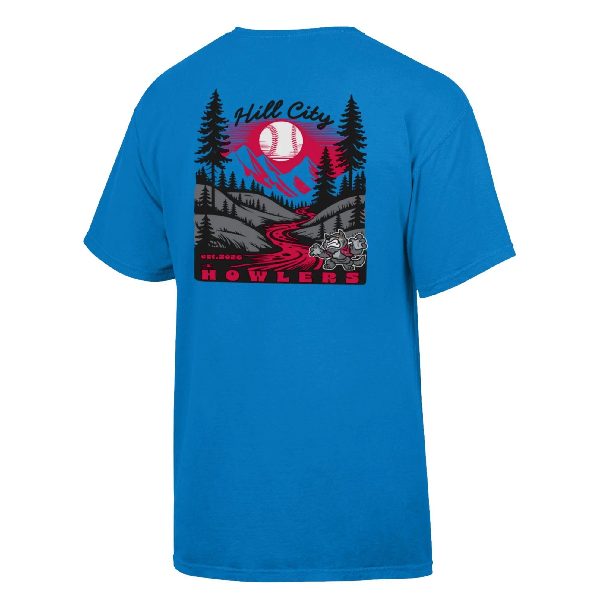 Hill City Howlers Adult Blue Comfort Wash Mountain Painting Tee - Image 3