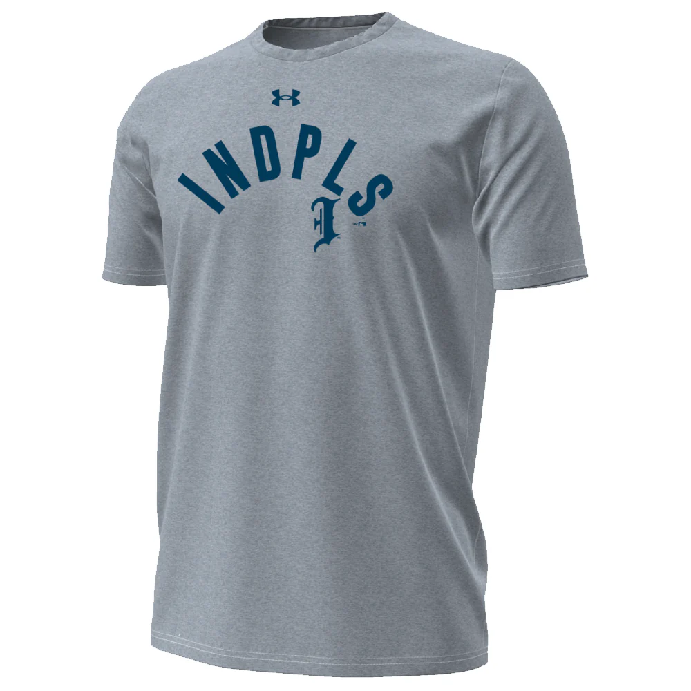 Indianapolis Indians Adult Grey Road Wordmark Under Armour Performance Cotton Short Sleeve Tee