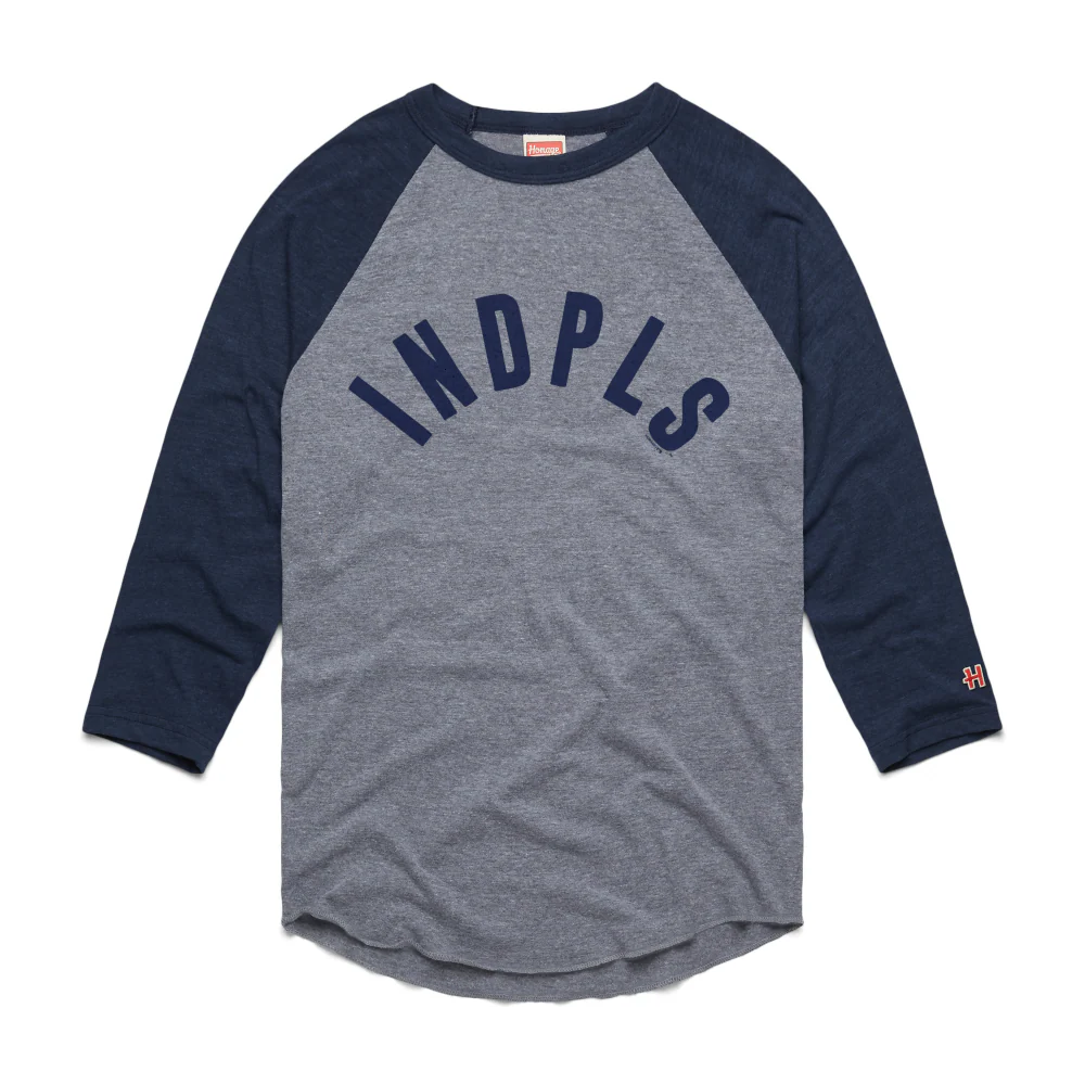 Indianapolis Indians Adult Homage Grey/Navy INDPLS Wordmark Long-sleeved Raglan Tee
