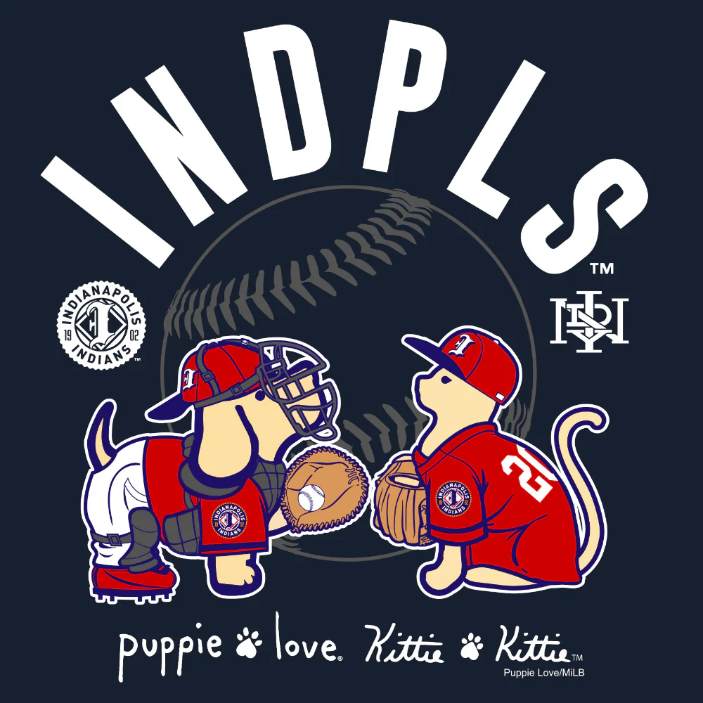 Indianapolis Indians Adult Navy Puppie Love/Kitty Kitty Collab Tee - Image 2