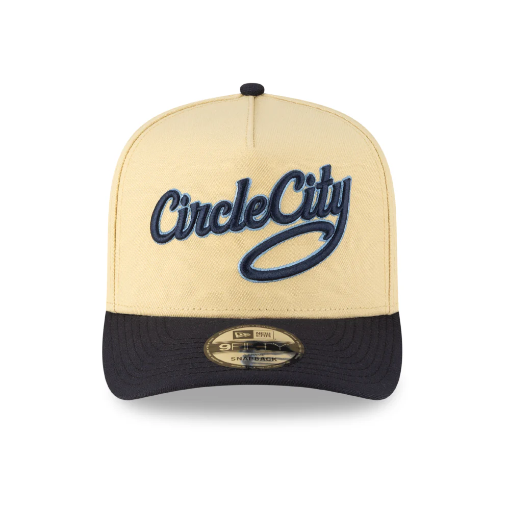 Indianapolis Indians Adult Vegas Gold/Navy Circle City Script New Era 9FORTY A-Frame Snapback Cap - Image 2