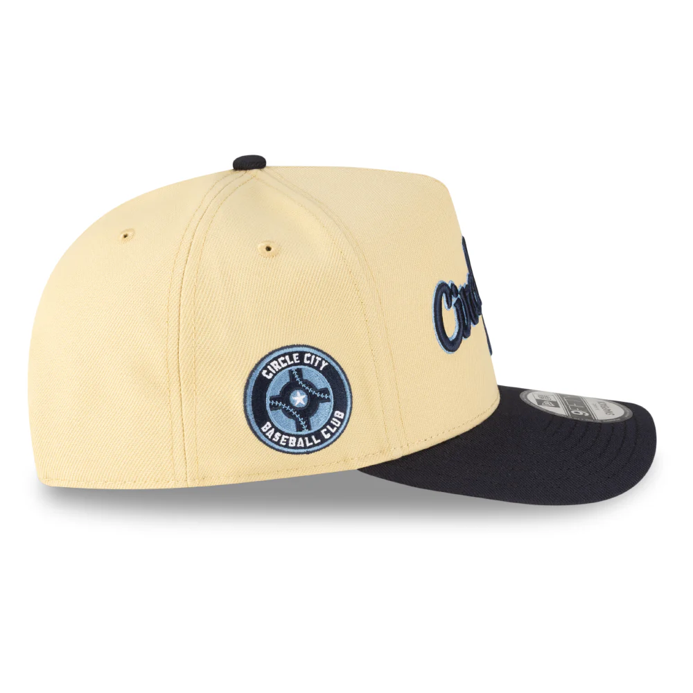 Indianapolis Indians Adult Vegas Gold/Navy Circle City Script New Era 9FORTY A-Frame Snapback Cap - Image 4